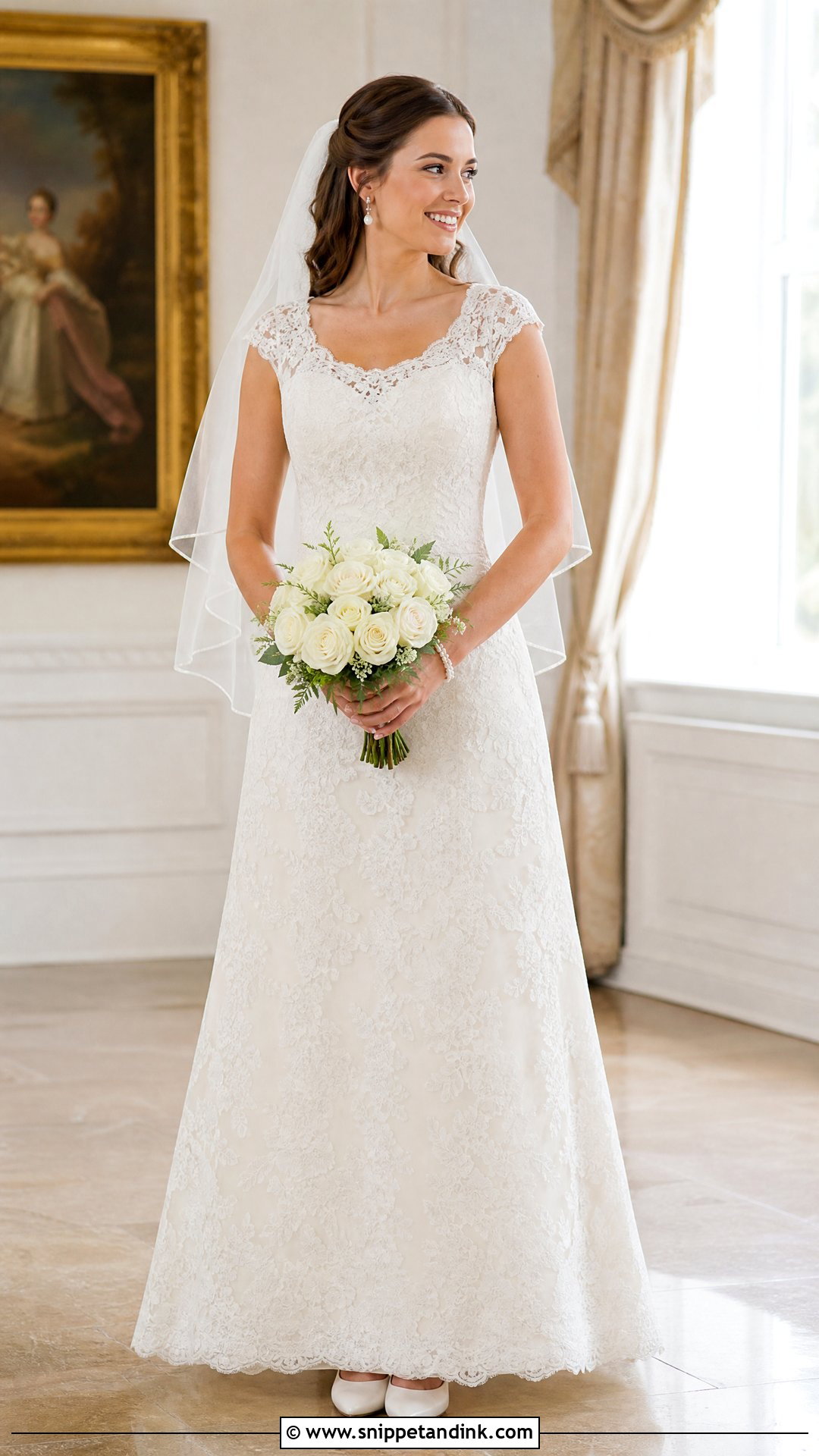 Cap Sleeve Lace A Line Wedding Dress - Snippet and Ink - 25 Aline Wedding Dresses