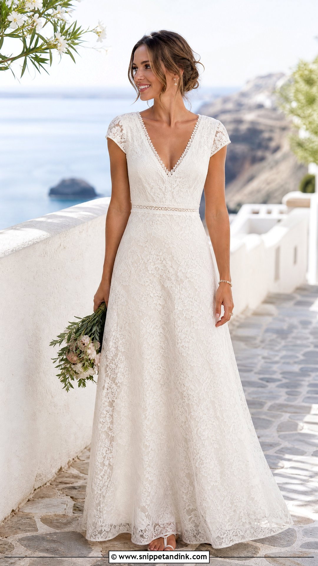Cap Sleeve Lace Beach Wedding Gown - Snippet and Ink - 25 Beach Wedding Gowns