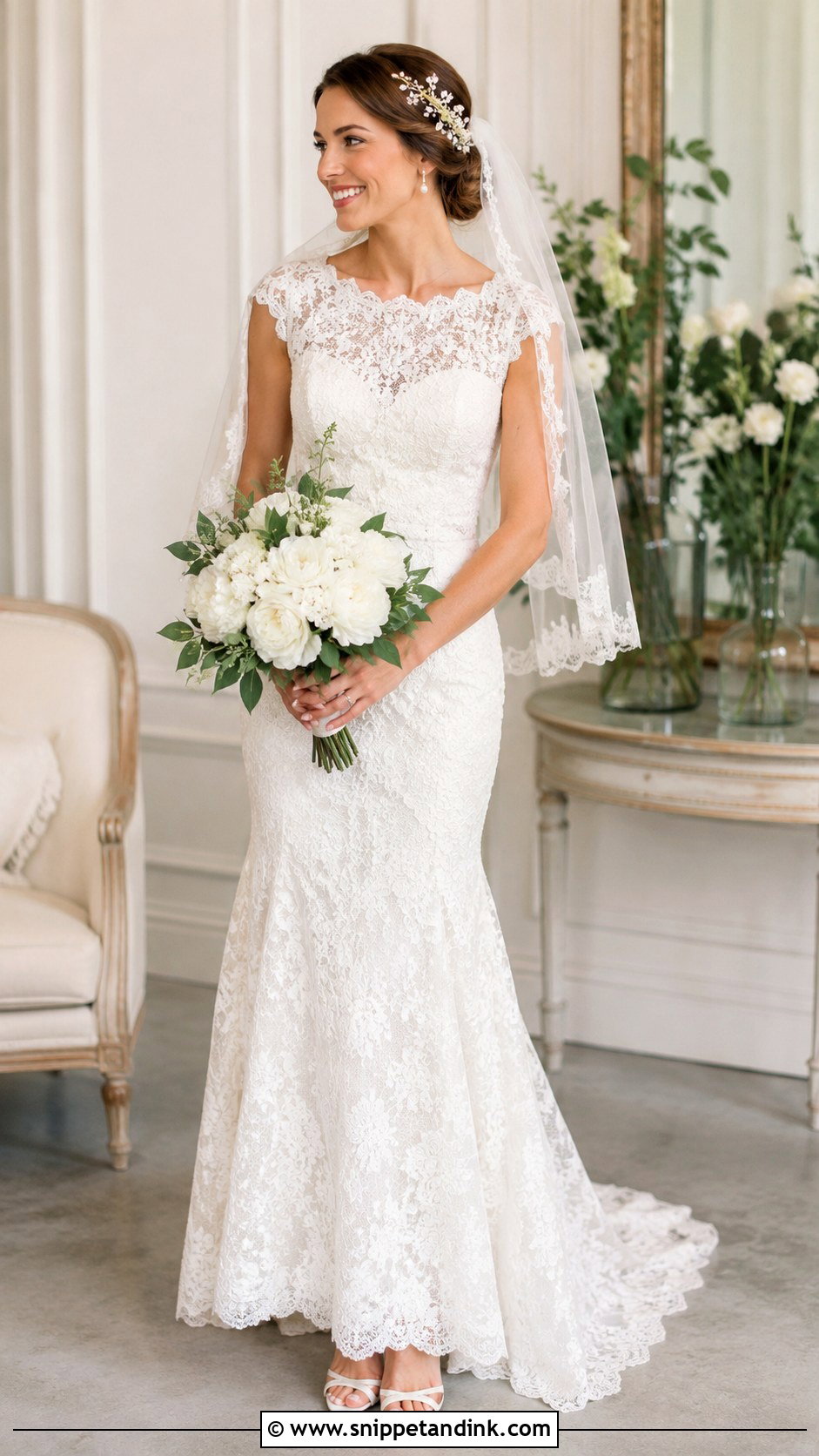 Cap Sleeve Lace Fit and Flare Wedding Dress - Snippet and Ink - 20 Lace Fit and Flare Wedding Dress Ideas