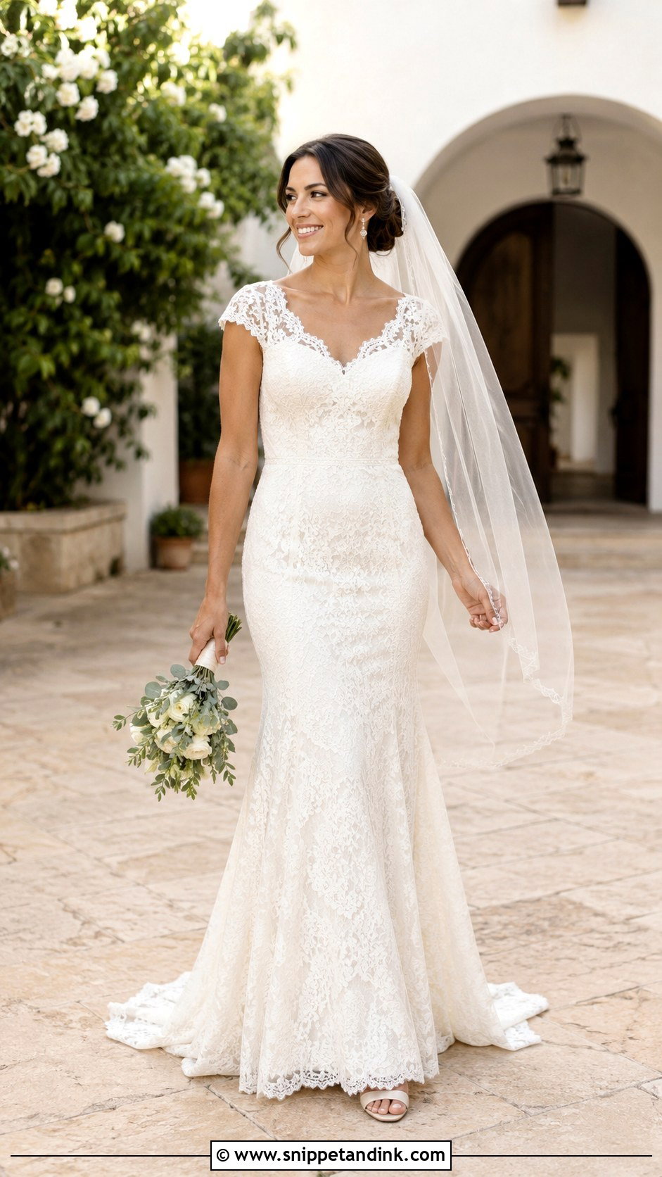 Cap Sleeve Lace Fitted Wedding Dress - Snippet and Ink - 20 Form Fitting Wedding Dresses