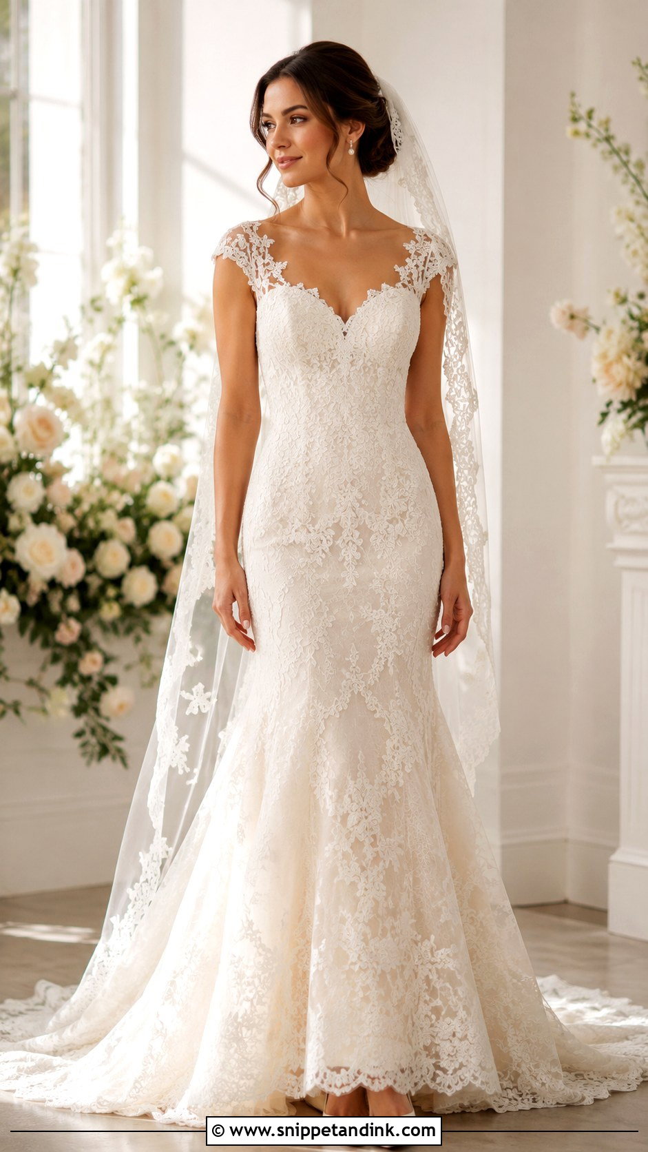 Cap Sleeve Lace Mermaid Wedding Dress - Snippet and Ink - 30 Lace Mermaid Wedding Dress Ideas