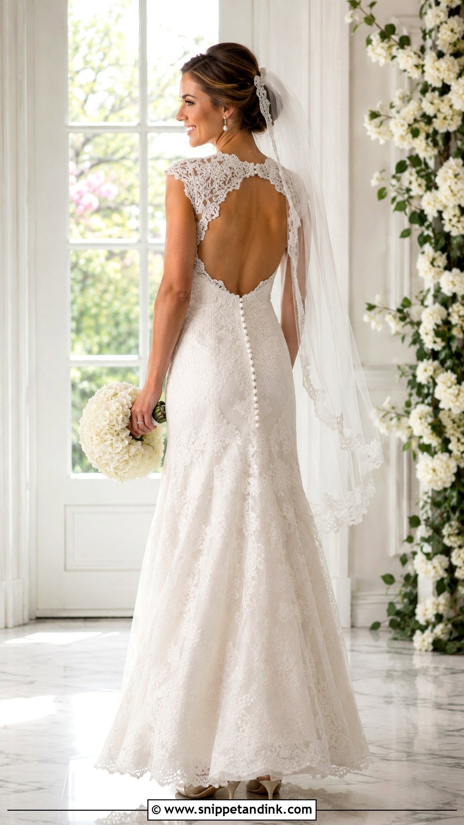 Cap Sleeve Lace Open Back Wedding Dress - Snippet and Ink - 20 Lace Open Back Wedding Dress Ideas