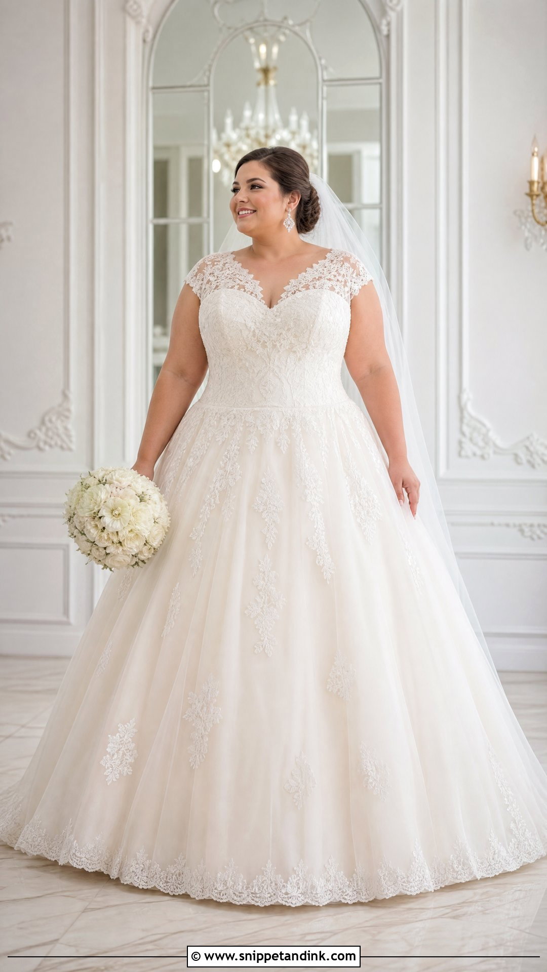 Cap Sleeve Lace Plus Size Ball Gown - Snippet and Ink - 20 Plus Size Wedding Gowns with Sleeves