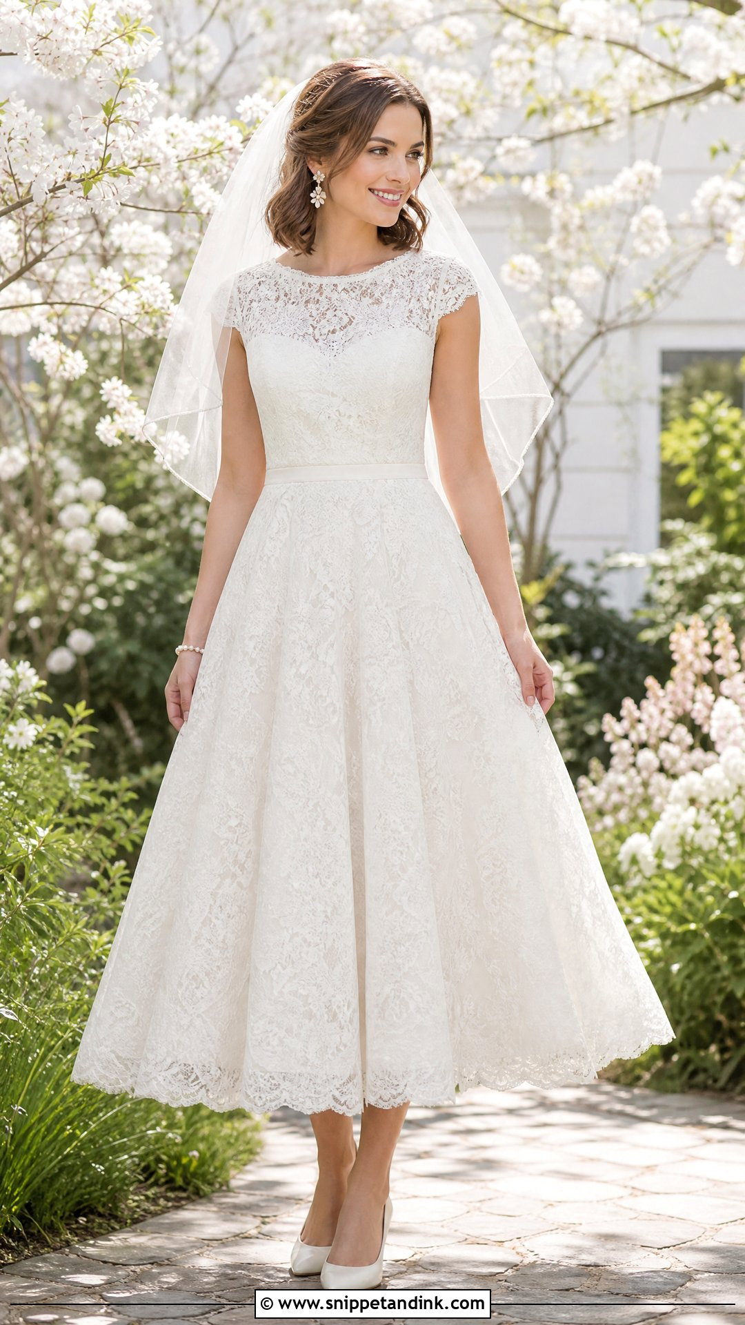 Cap Sleeve Lace Tea Length Wedding Dress - Snippet and Ink - 20 Tea Length Wedding Dresses Lace