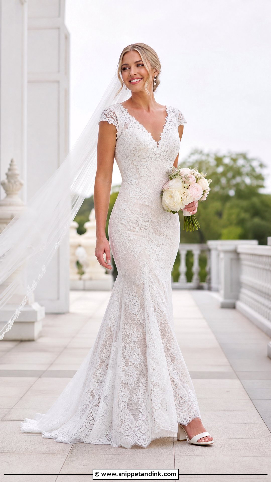 Cap Sleeve Lace Trumpet Wedding Gown - Snippet and Ink - 20 Trumpet Wedding Gown Ideas
