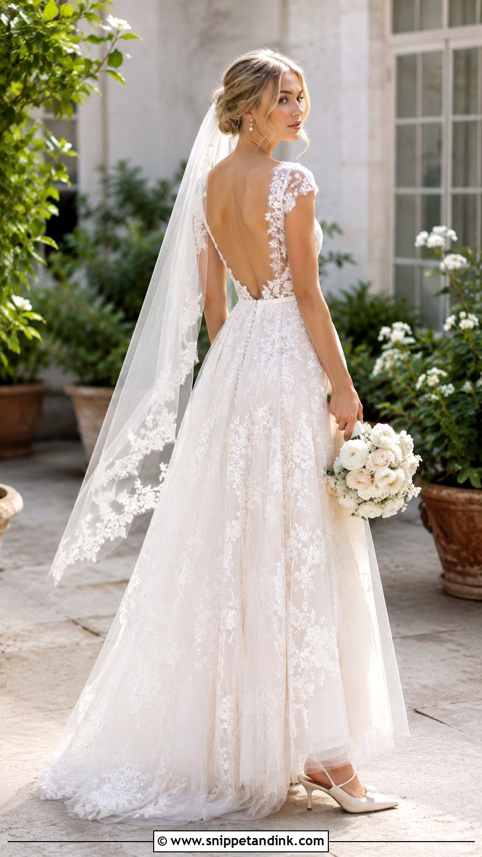Cap Sleeve Low Back Lace Wedding Dress - Snippet and Ink - 20 Low Back Lace Wedding Dress Ideas
