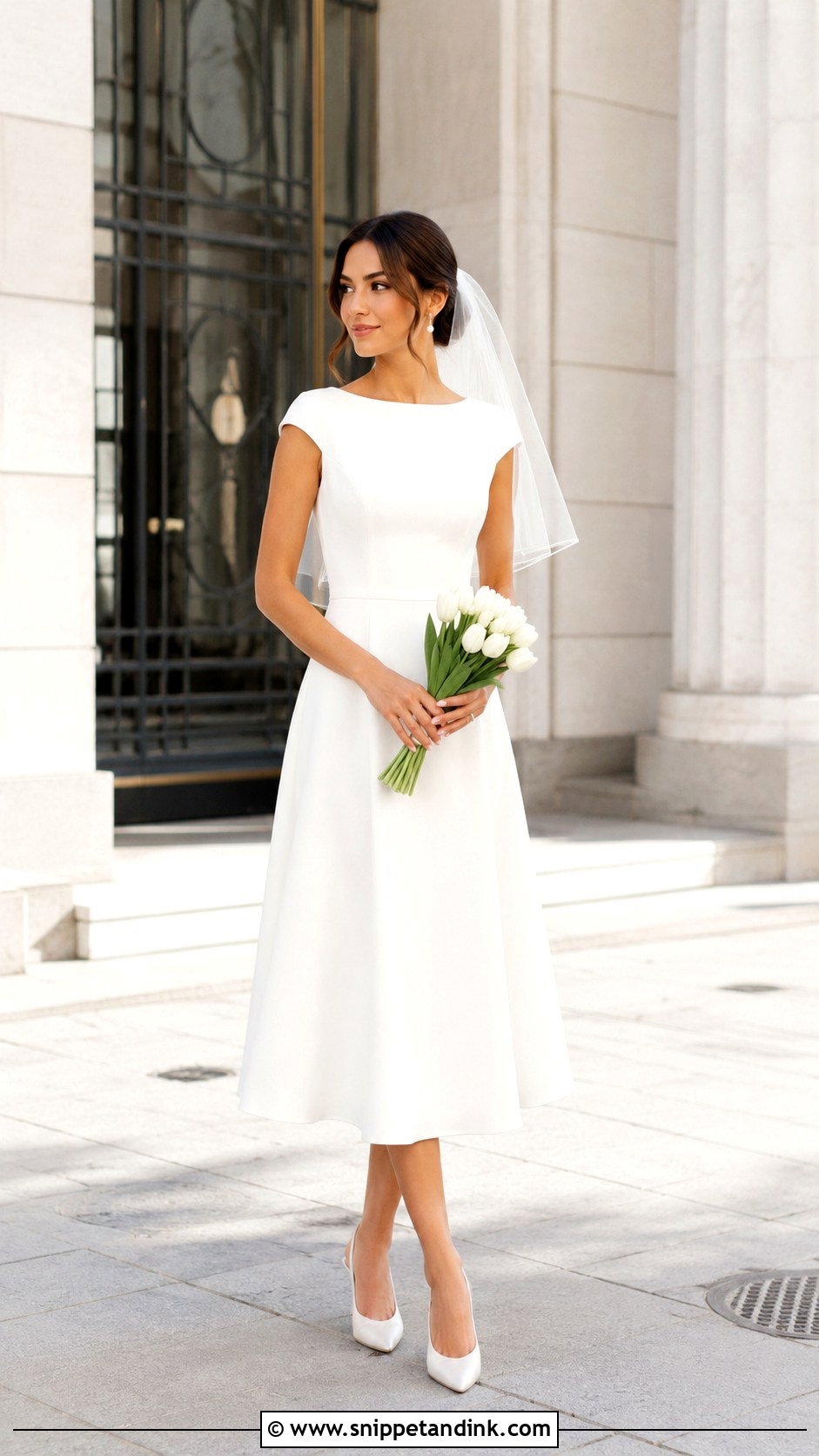 Cap Sleeve Midi Wedding Dress - Snippet and Ink - 20 Classy Simple Bride Dress Ideas