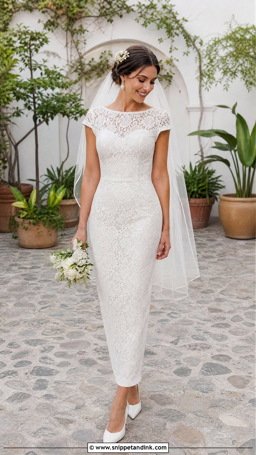 Cap Sleeve Pencil Wedding Dress - Snippet and Ink - 20 Pencil Wedding Dress Ideas