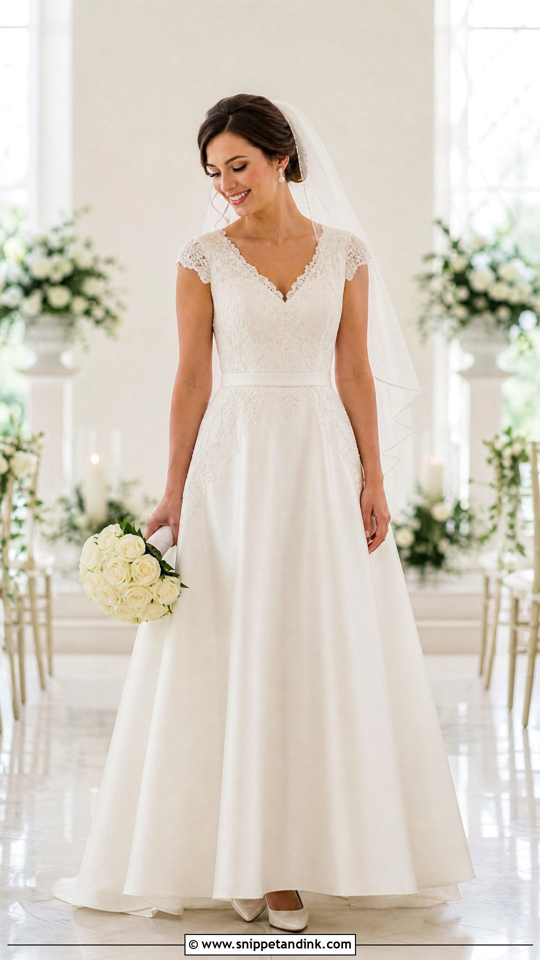 Cap Sleeve Satin A Line Wedding Dress - Snippet and Ink - 20 Satin Aline Wedding Dress Ideas