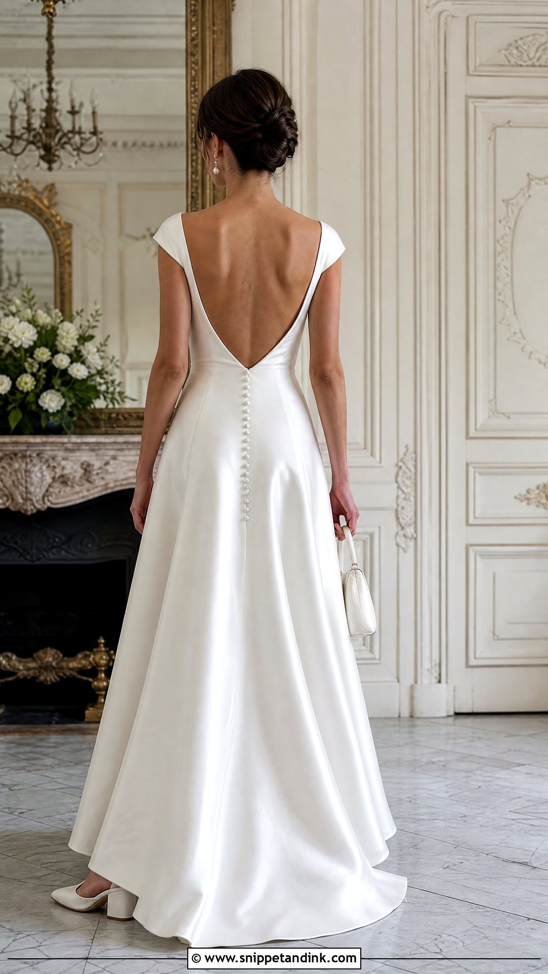 Cap Sleeve Satin Backless Wedding Dress - Snippet and Ink - 20 Satin Backless Wedding Dress Ideas