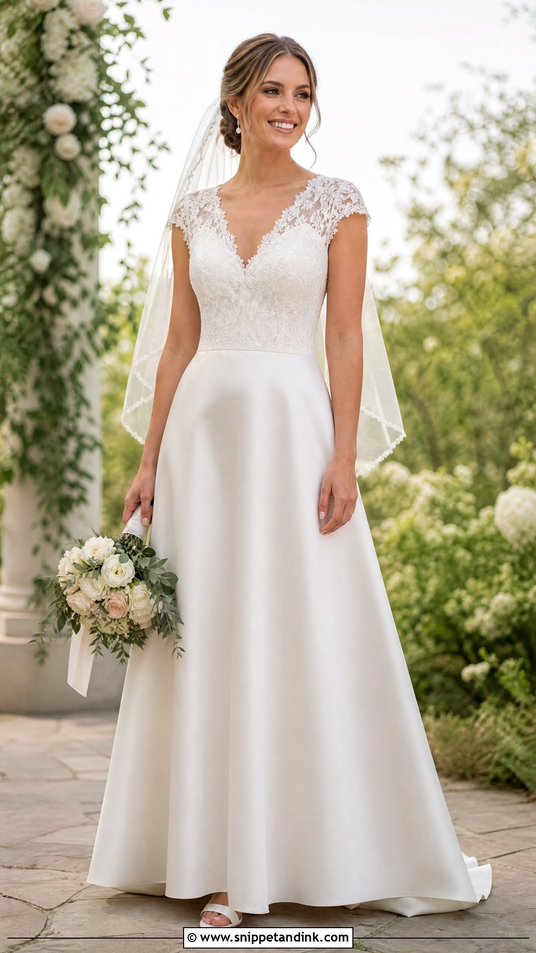 Cap Sleeve Satin Lace Wedding Dress - Snippet and Ink - 20 Satin Lace Wedding Dress Ideas