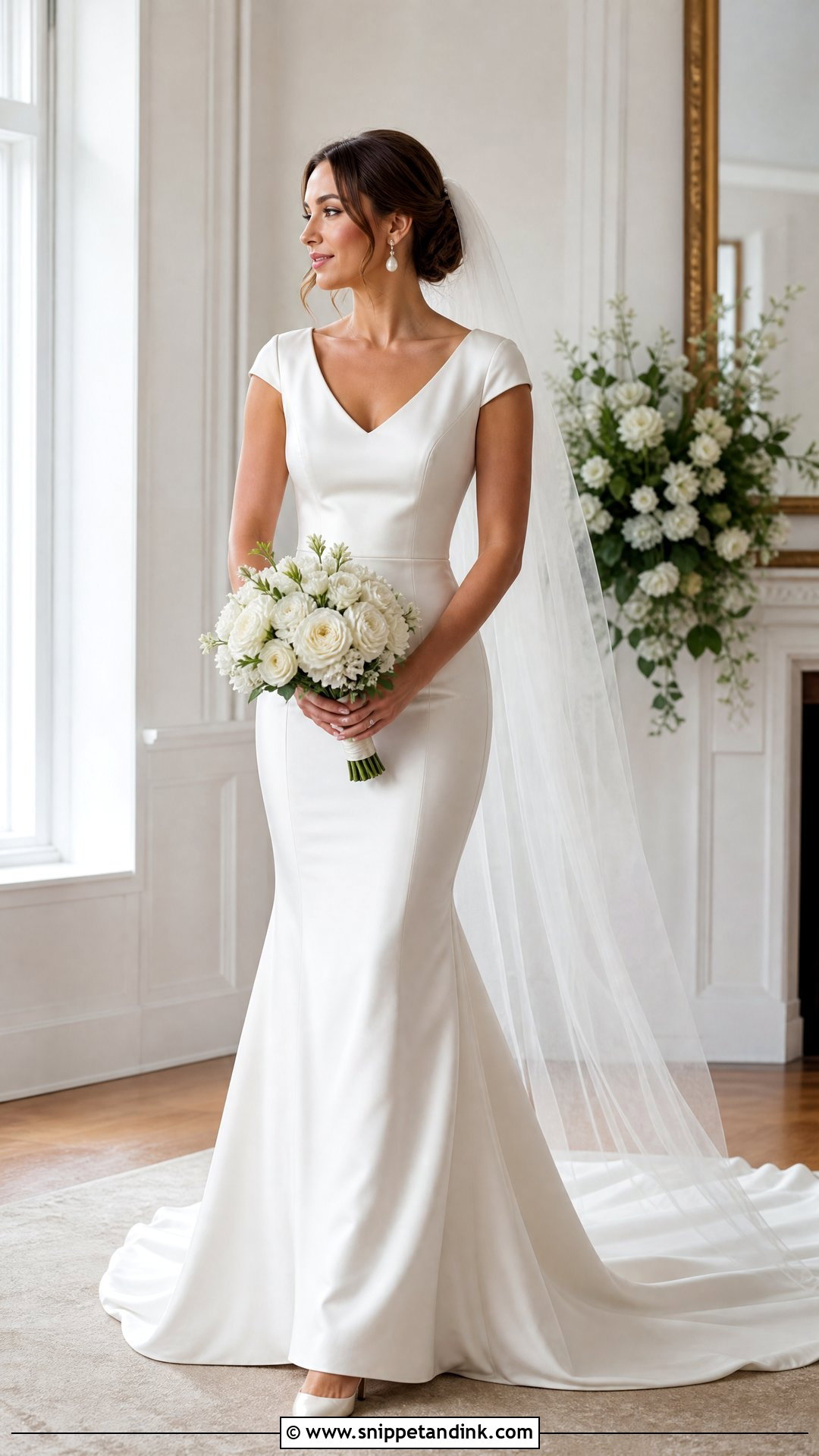 Cap Sleeve Satin Mermaid Bridal Gown - Snippet and Ink - 20 Satin Bridal Gown Mermaid Ideas