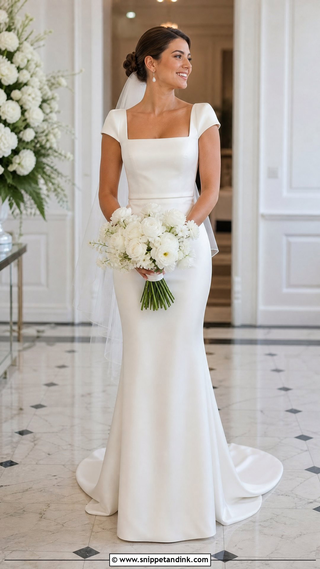 Cap Sleeve Satin Sheath Wedding Dress - Snippet and Ink - 20 Satin Sheath Wedding Dress Ideas