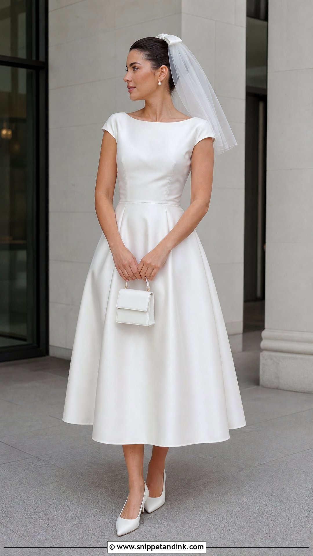 Cap Sleeve Satin Tea Length Wedding Dress - Snippet and Ink - 20 Tea Length Wedding Dress with Sleeves