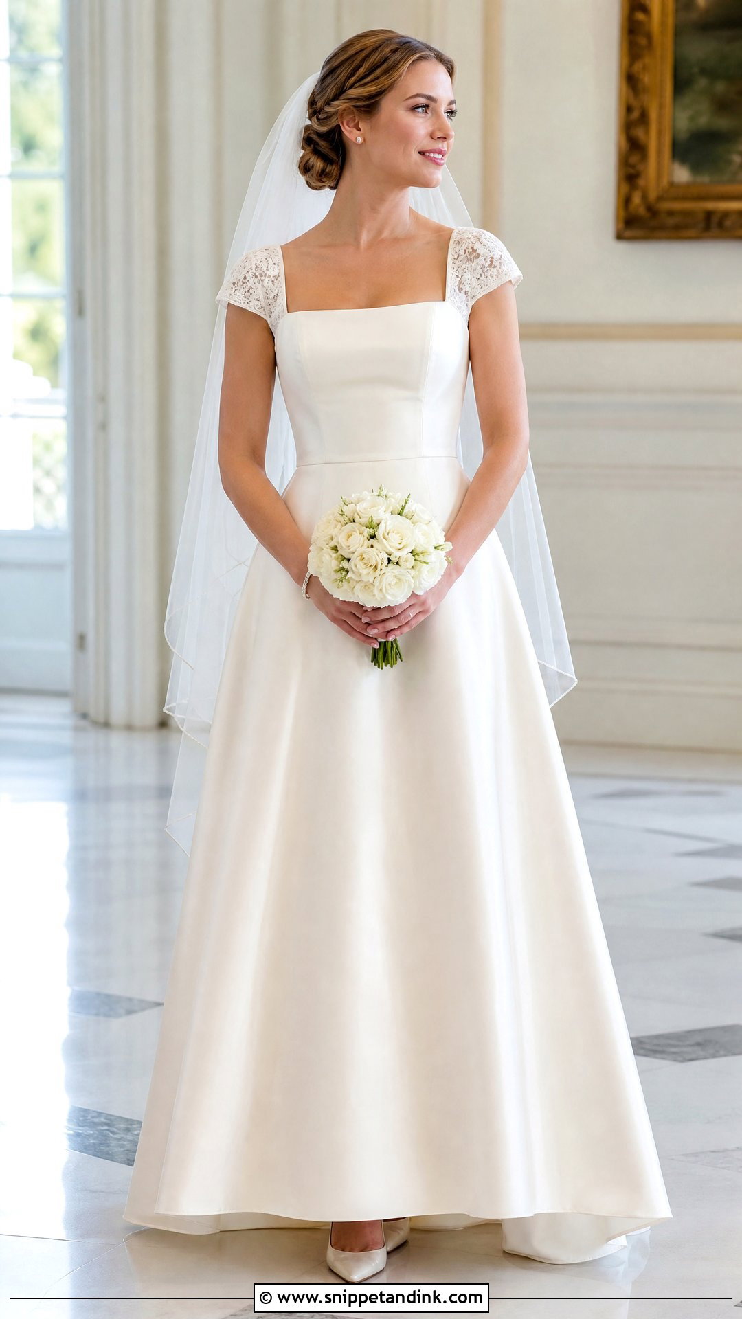 Cap Sleeve Square Neck A Line Wedding Dress - Snippet and Ink - 20 Square Neck Wedding Dress Aline Ideas