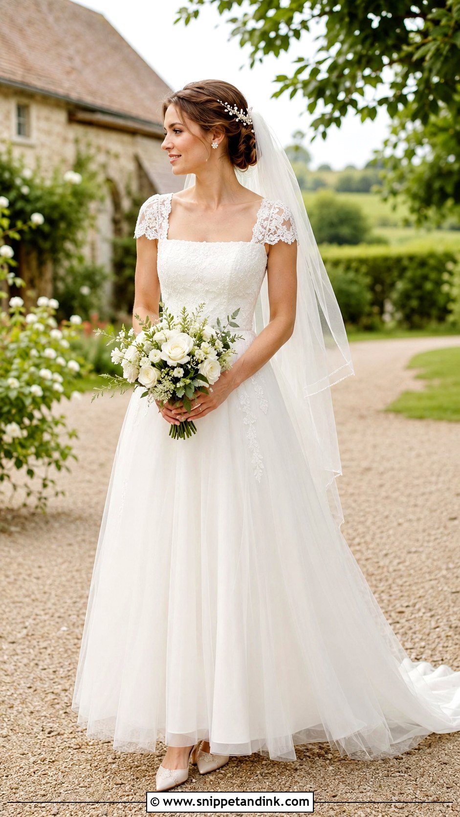 Cap Sleeve Square Neck A Line Wedding Dress - Snippet and Ink - 20 Square Neck a Line Wedding Dress Ideas