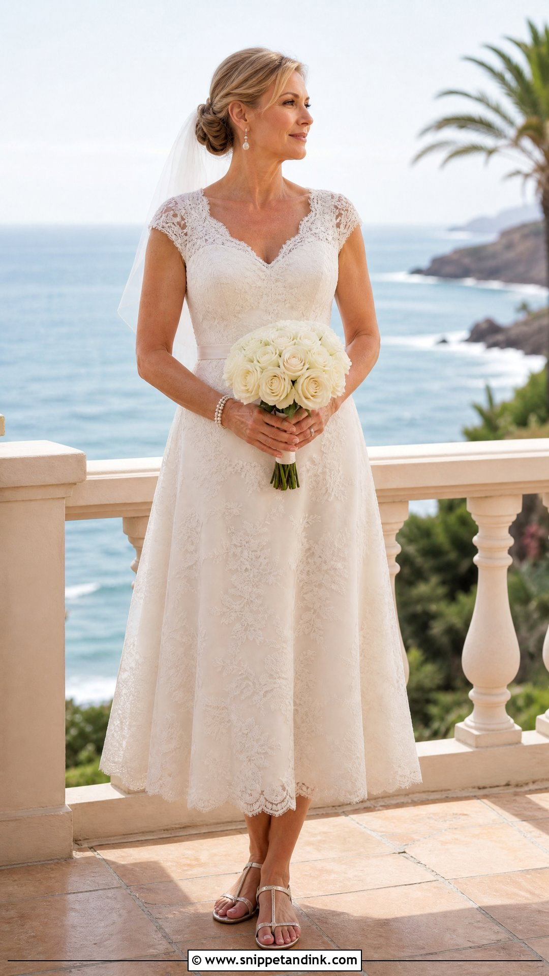 Cap Sleeve Tea Length Beach Wedding Dress - Snippet and Ink - 20 Short Beach Wedding Dresses