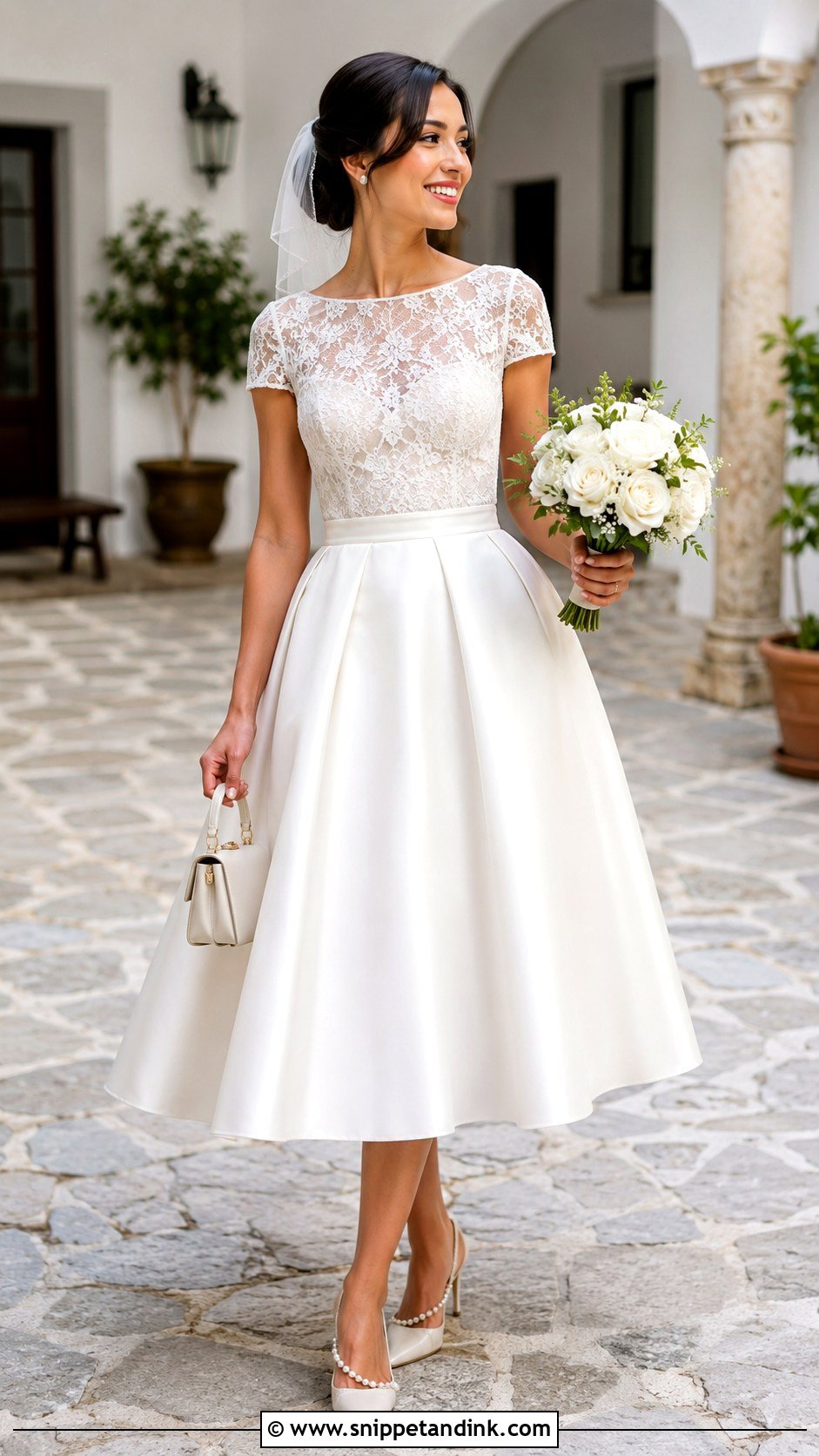 Cap Sleeve Tea Length Wedding Dress - Snippet and Ink - 20 Elegant Romantic Wedding Dresses