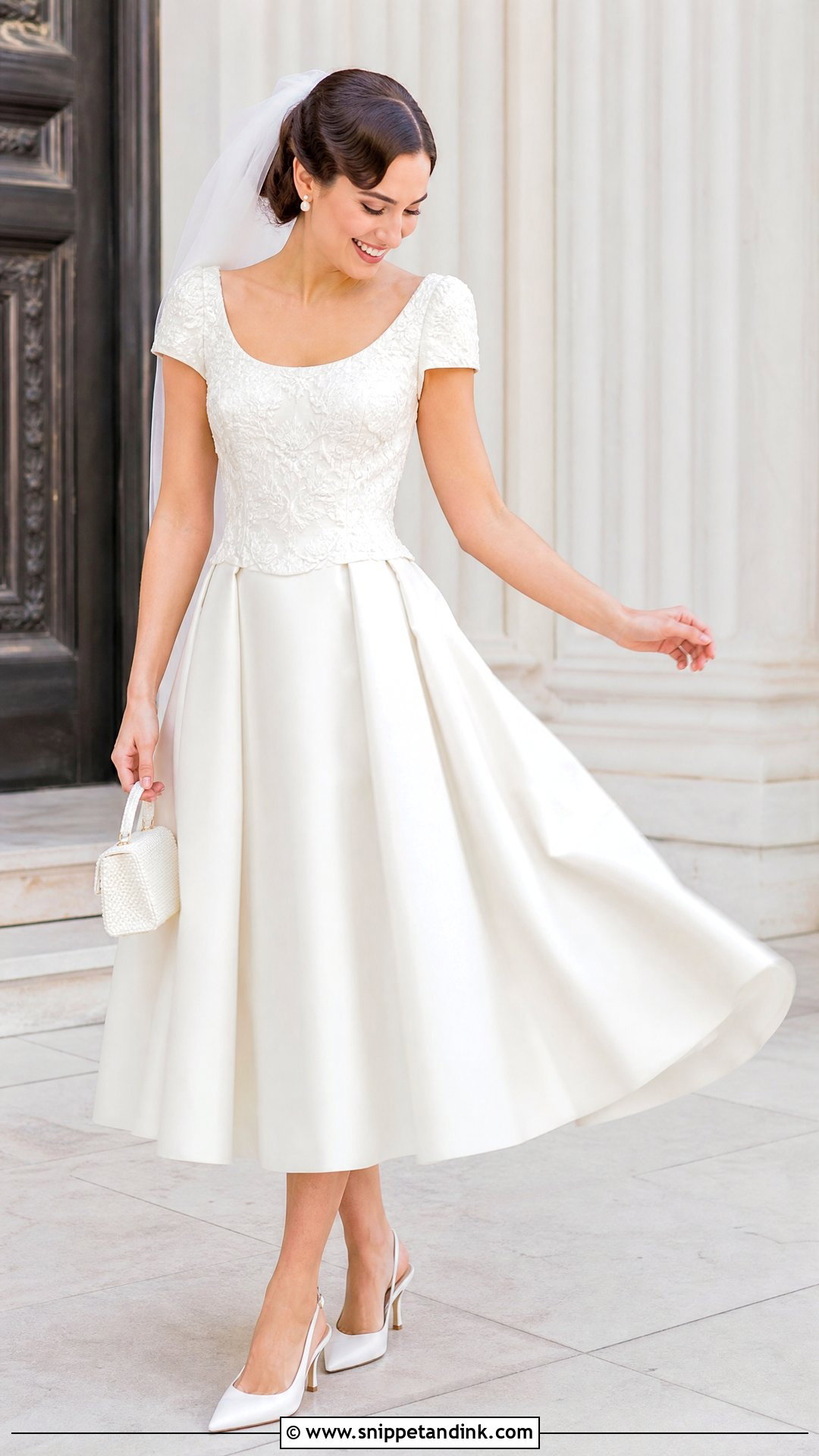 Cap Sleeve Tea Length Wedding Dress - Snippet and Ink - 20 Wedding Dresses for Small Chest