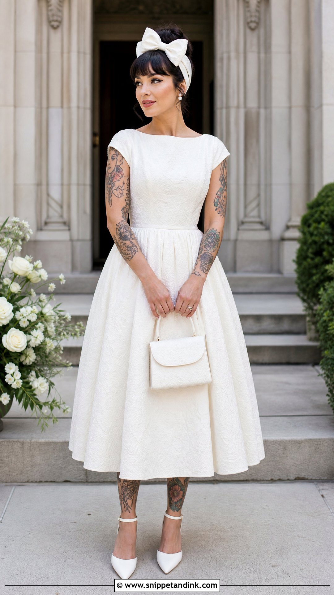 Cap Sleeve Tea Length Wedding Dress - Snippet and Ink - 20 Wedding Dresses Tattooed Women