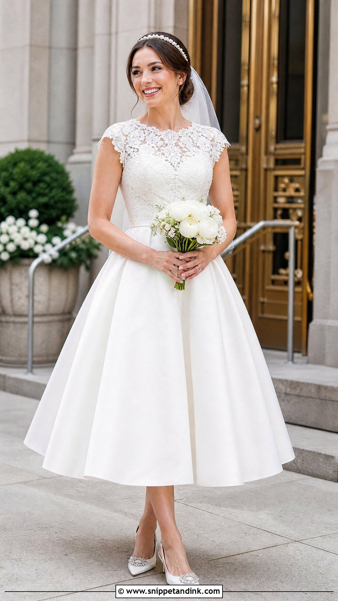 Cap Sleeve Tea Length Wedding Dress - Snippet and Ink - 20 Pretty Wedding Dresses with Sleeves