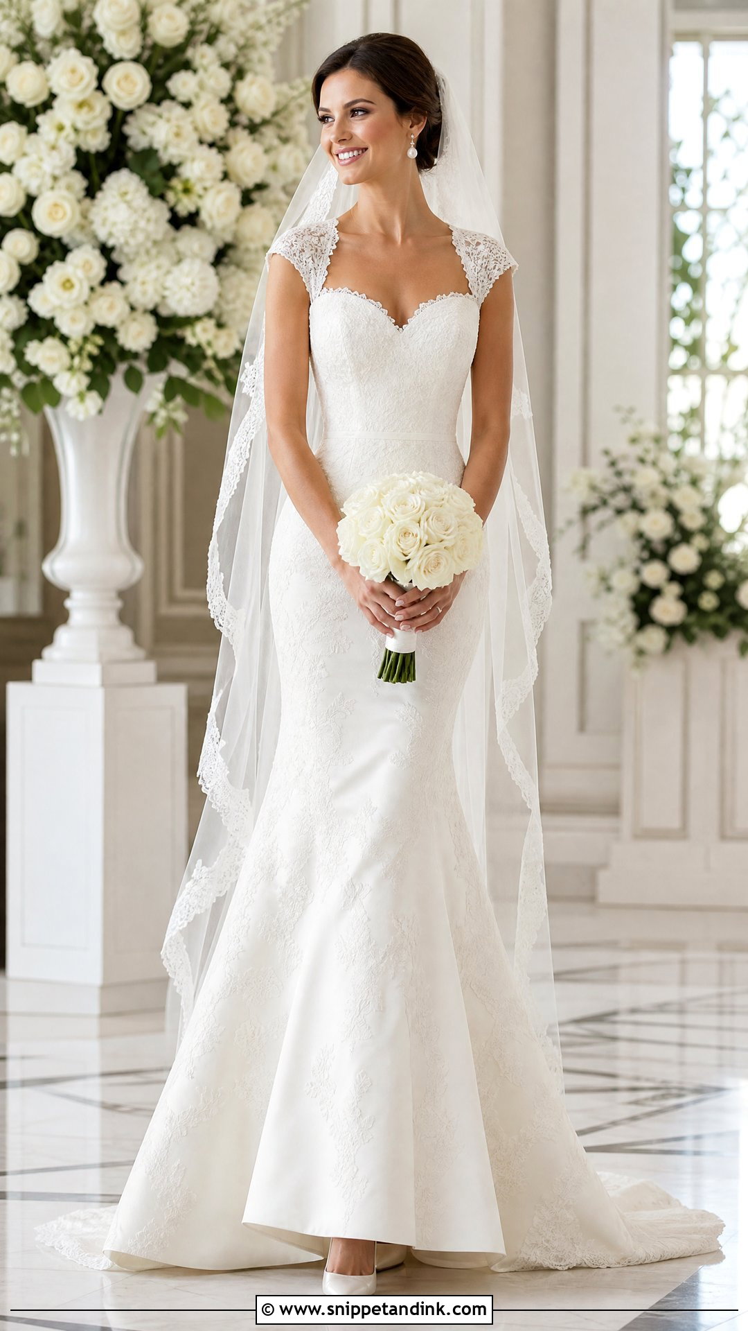 Cap Sleeve Trumpet Wedding Dress - Snippet and Ink - 20 Trumpet Wedding Dress with Sleeves