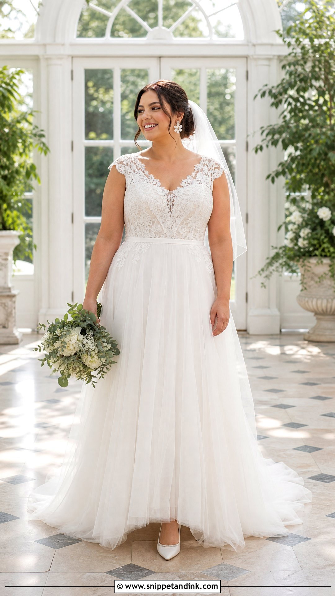 Cap Sleeve Tulle A Line Wedding Dress - Snippet and Ink - 20 Wedding Dresses for Pear Shape