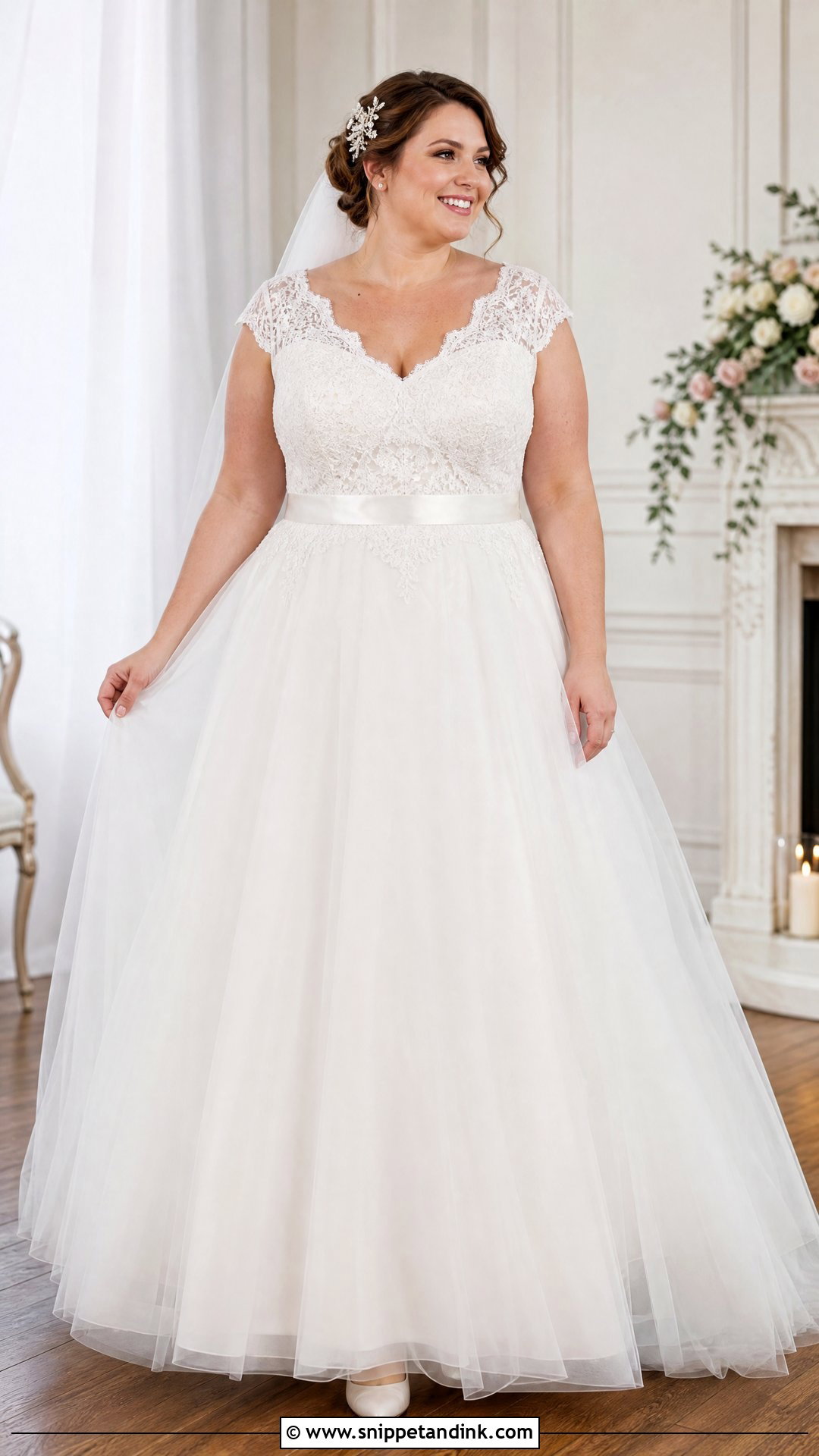 Cap Sleeve Tulle Plus Size Wedding Dress - Snippet and Ink - 20 Vintage Plus Size Wedding Dresses