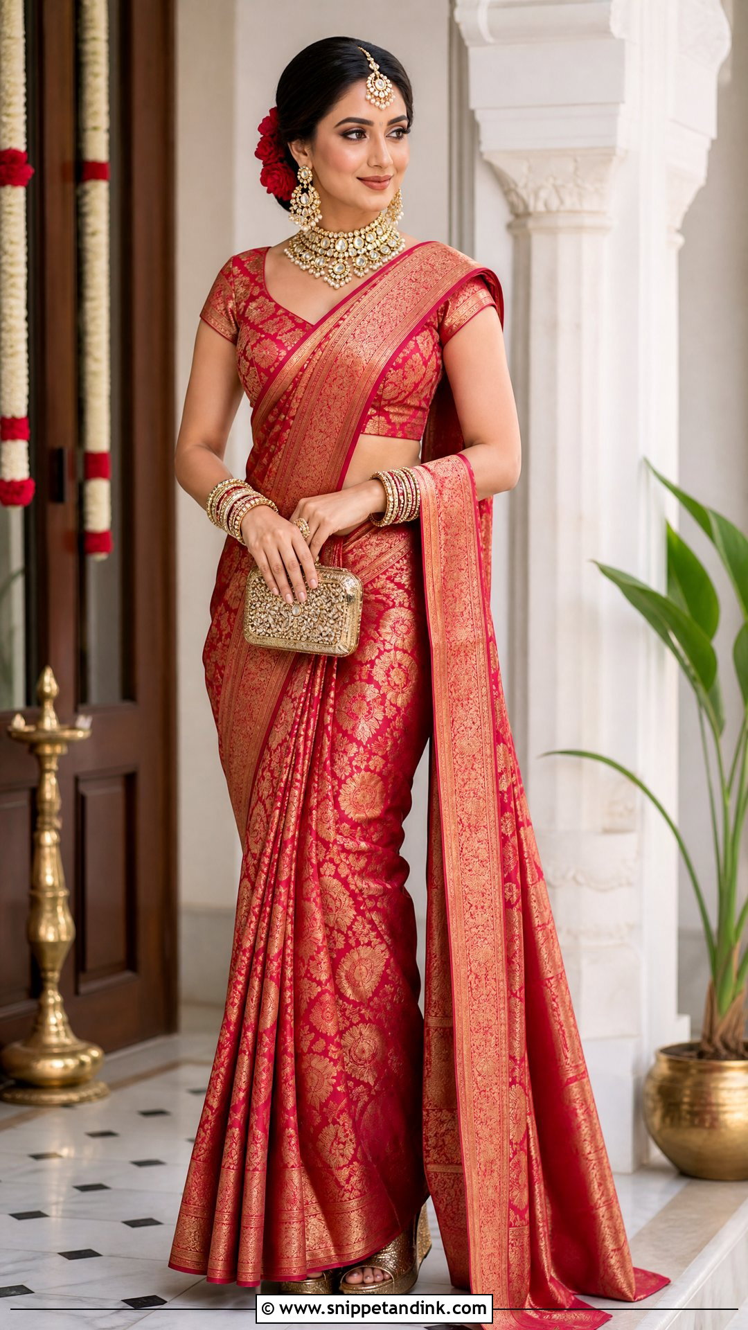 Cap Sleeve V Neck Bridal Blouse With Saree - Snippet and Ink - 20 V Neck Bridal Blouse Ideas