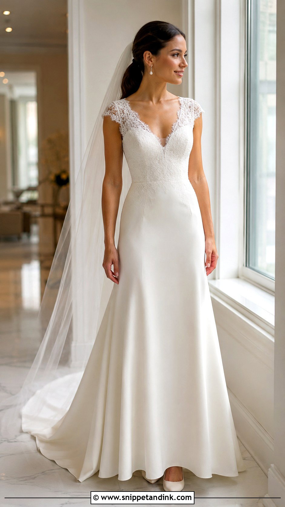 Cap Sleeve V Neck Wedding Dress - Snippet and Ink - 20 Broad Shoulder Wedding Dress Ideas