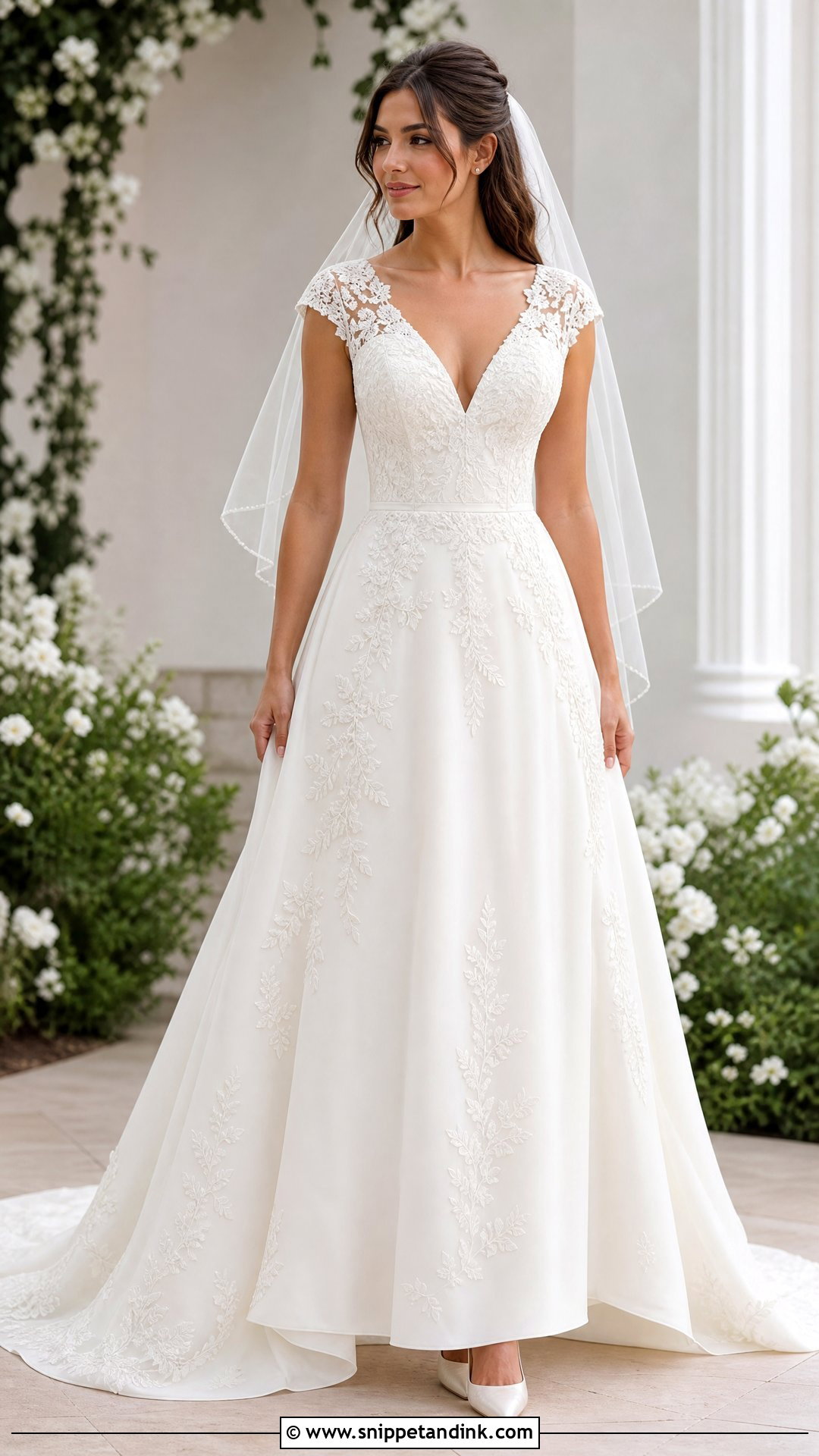 Cap Sleeve V Neck Wedding Dress - Snippet and Ink - 20 V Neck Wedding Dress with Sleeves