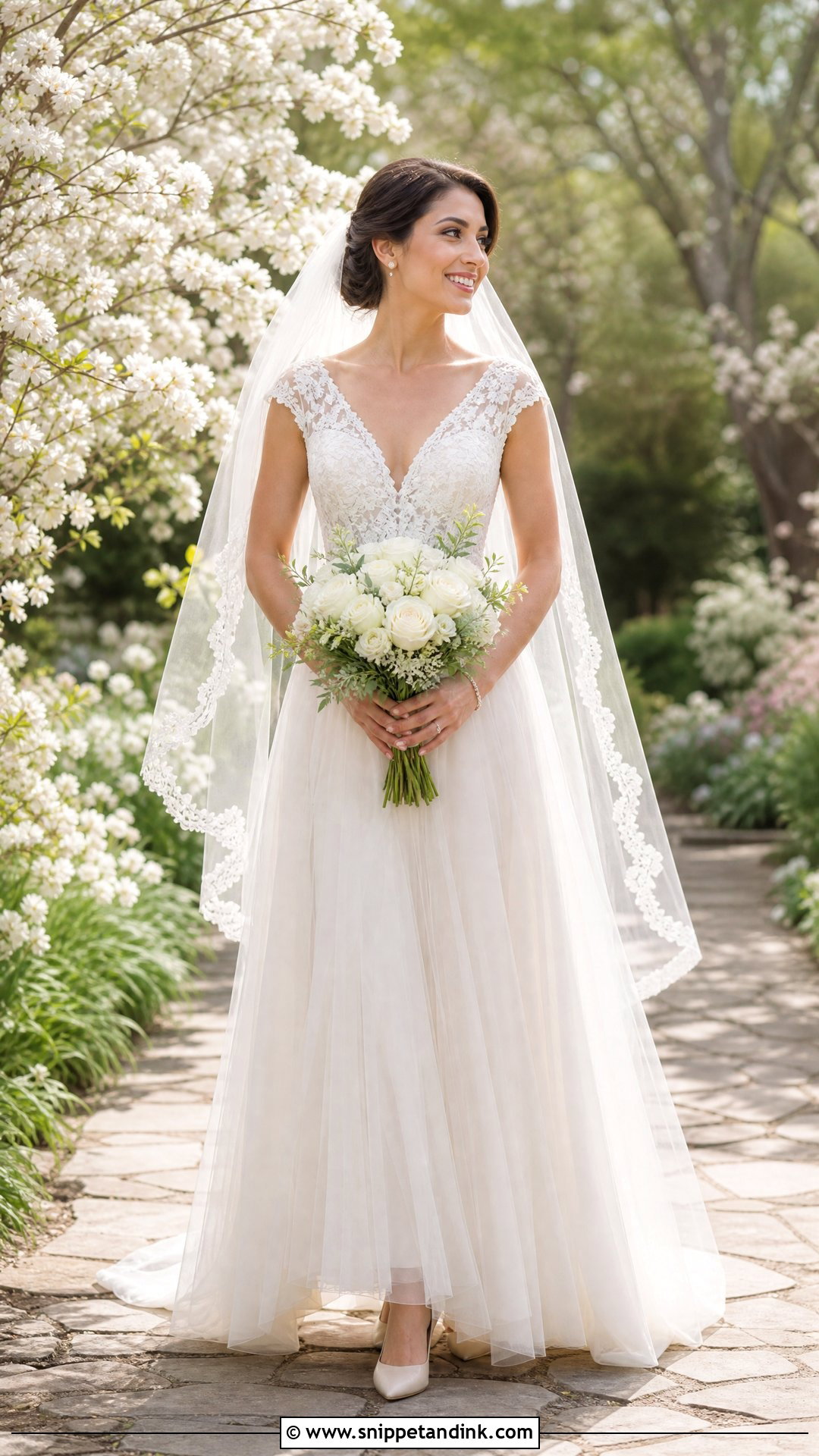 Cap Sleeve V Neck Wedding Dress - Snippet and Ink - 25 Wedding Dresses V Neck