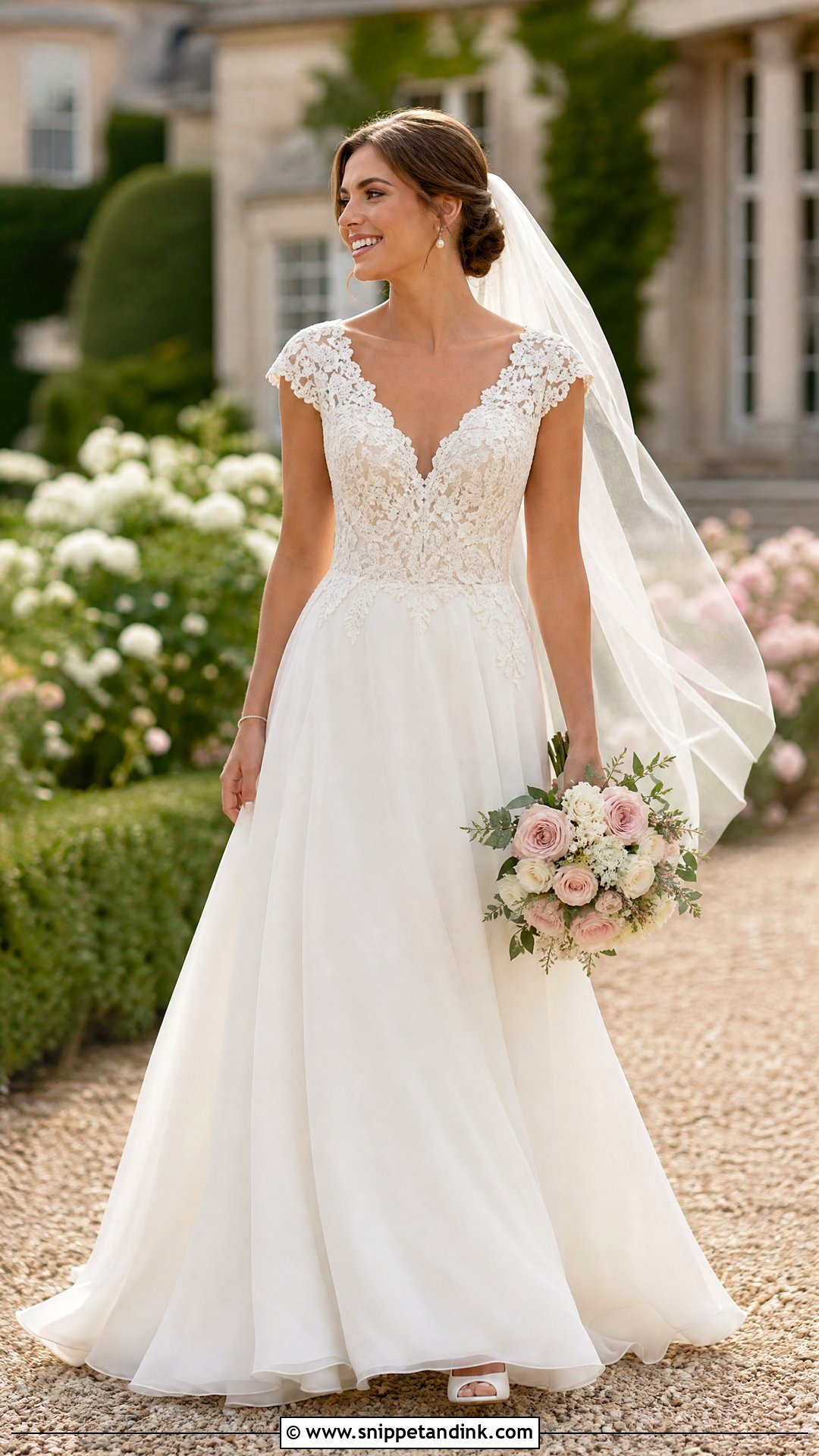 Cap Sleeve V Neck Wedding Gown - Snippet and Ink - 20 V Neck Wedding Gown Ideas