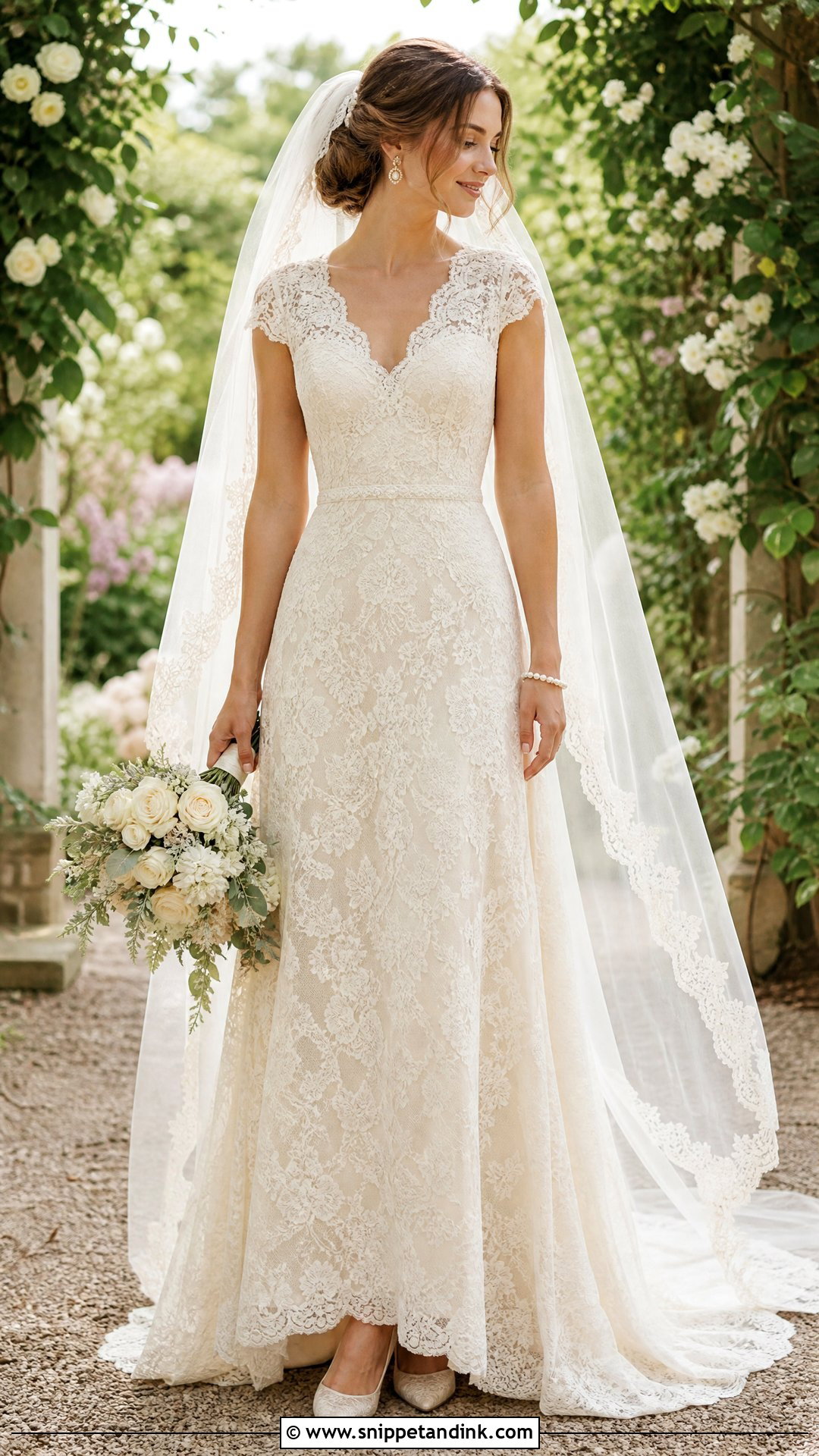 Cap Sleeve Vintage Bohemian Lace Wedding Dress - Snippet and Ink - 20 Vintage Bohemian Lace Wedding Dress Ideas