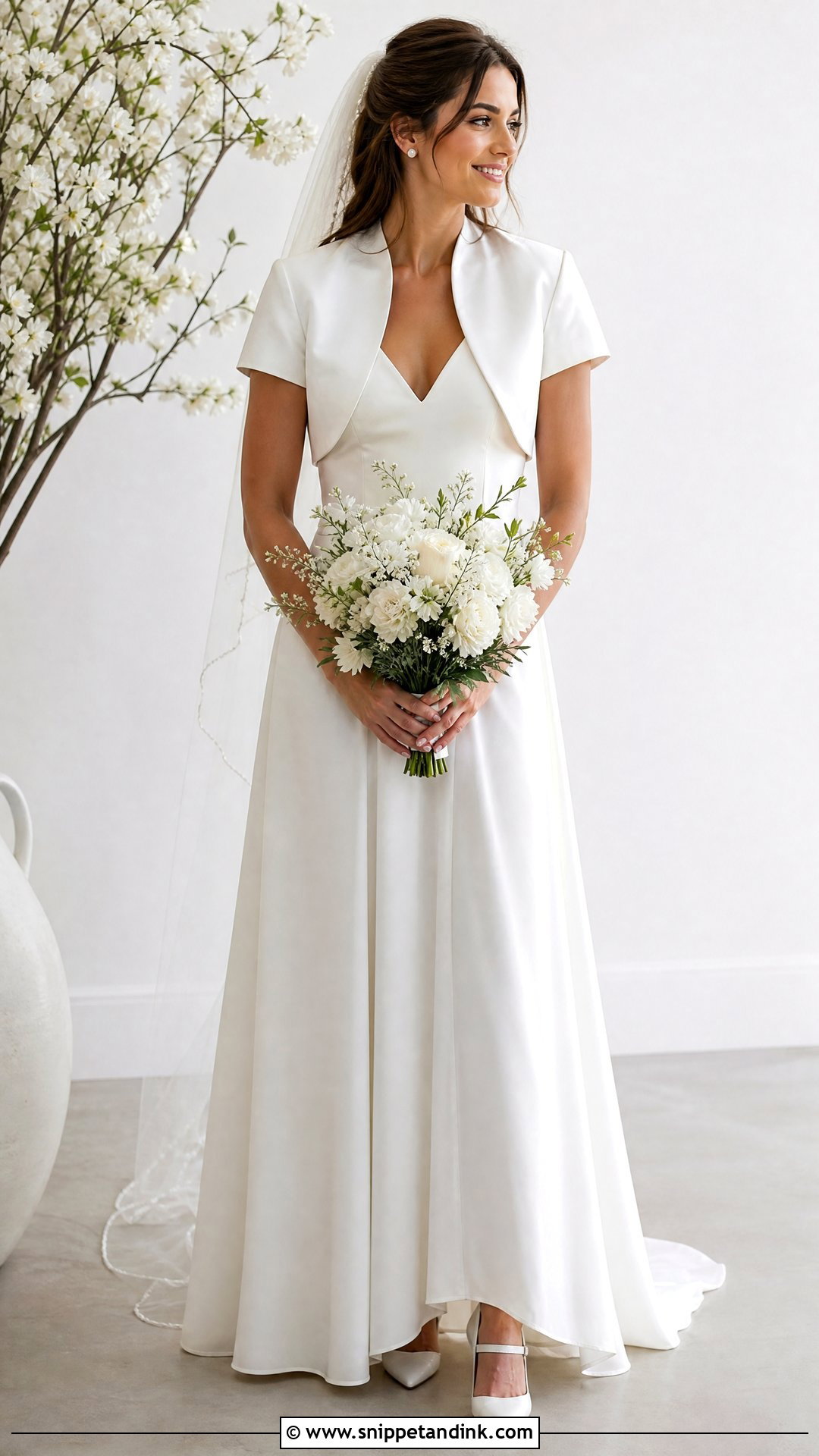 Cap Sleeve Wedding Bolero Jacket With V Neck Dress - Snippet and Ink - 20 Wedding Bolero Jacket Ideas