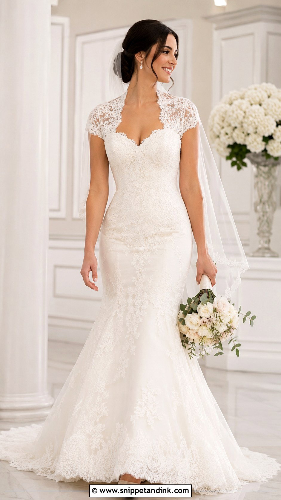 Cap Sleeve Wedding Bolero With Fit And Flare Dress - Snippet and Ink - 25 Wedding Bolero Ideas