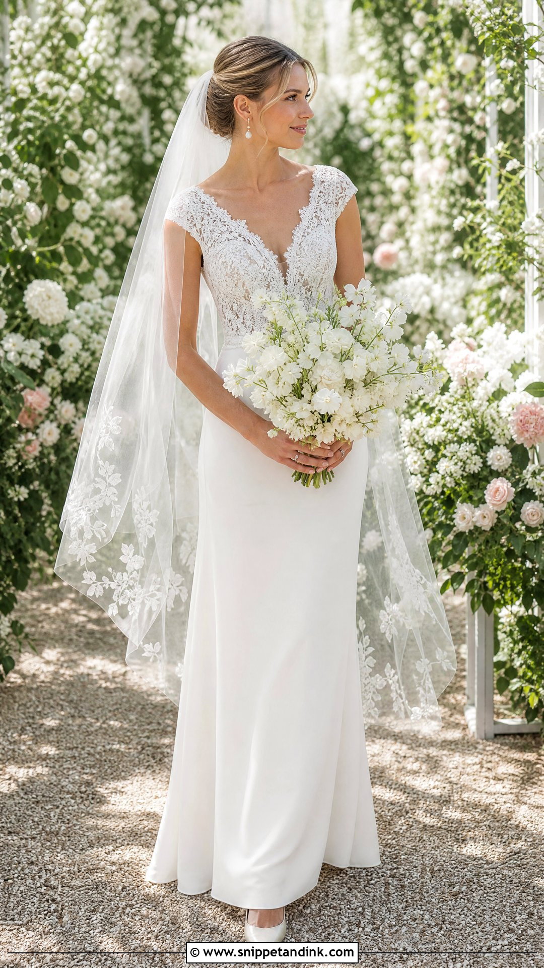 Cap Sleeve Wedding Dress With Floral Veil - Snippet and Ink - 20 Simple Traditional Wedding Dress Ideas