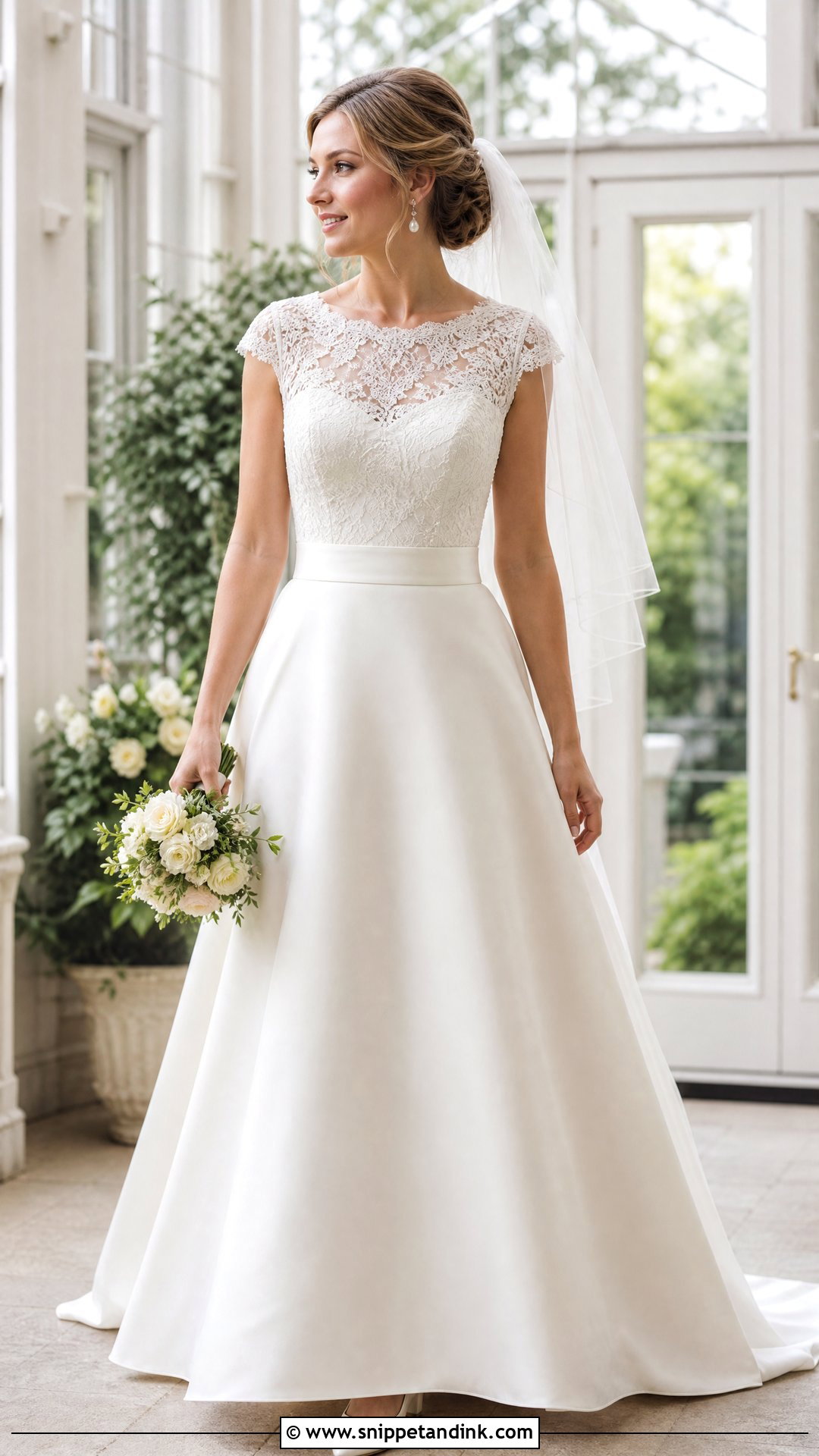 Cap Sleeve Wedding Gown With Satin Skirt - Snippet and Ink - 20 Traditional Wedding Gown Ideas