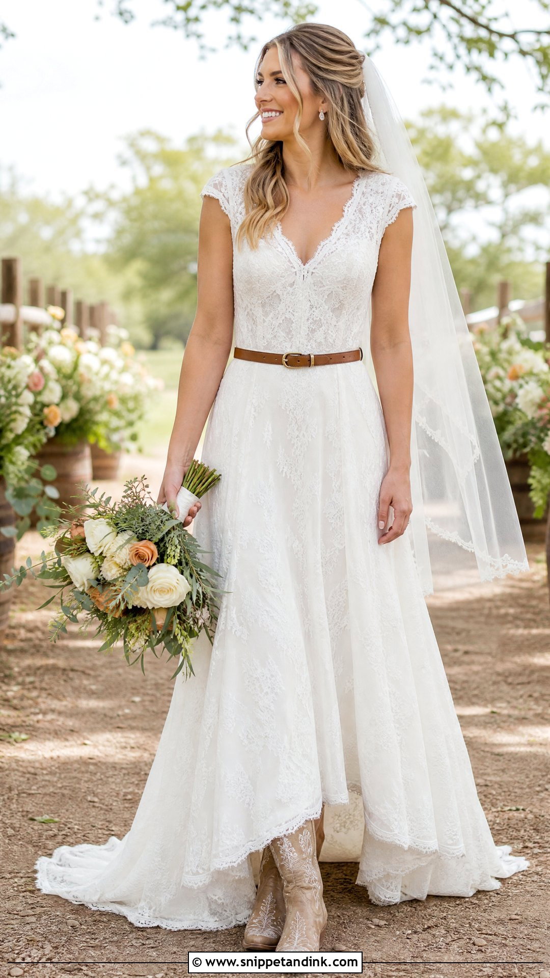Cap Sleeve Western Lace Wedding Dress - Snippet and Ink - 20 Western Lace Wedding Dress Ideas