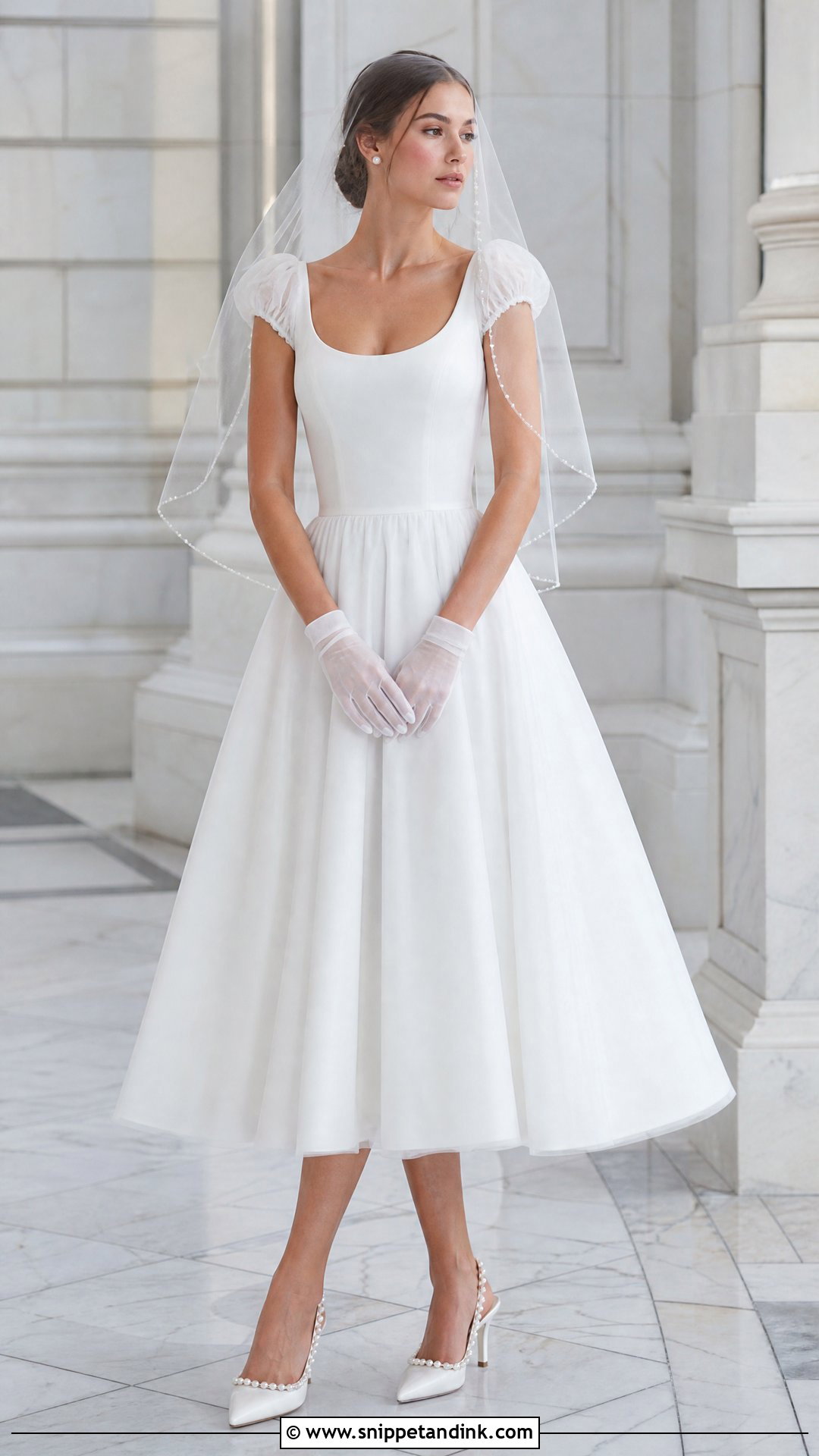 Cap Tulle Sleeve Tea Length Wedding Dress - Snippet and Ink - 20 Wedding Dress Tulle Sleeves