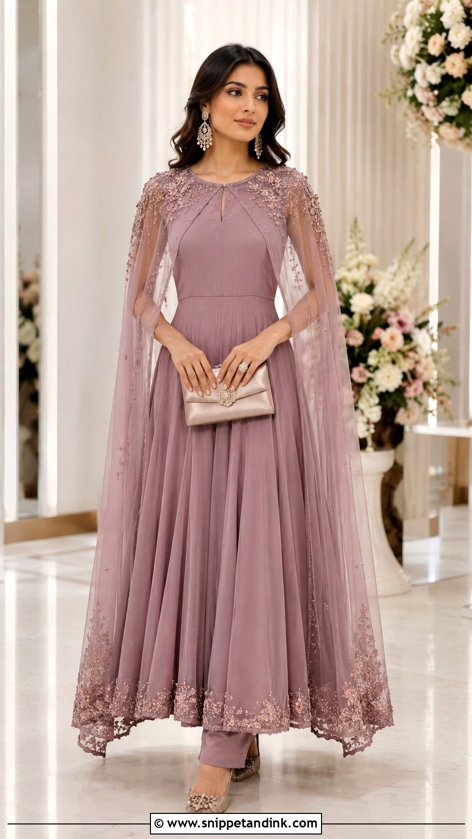 Cape Anarkali Suit With Minimal Jewelry - Snippet and Ink - 20 Anarkali Suit for Wedding Ideas
