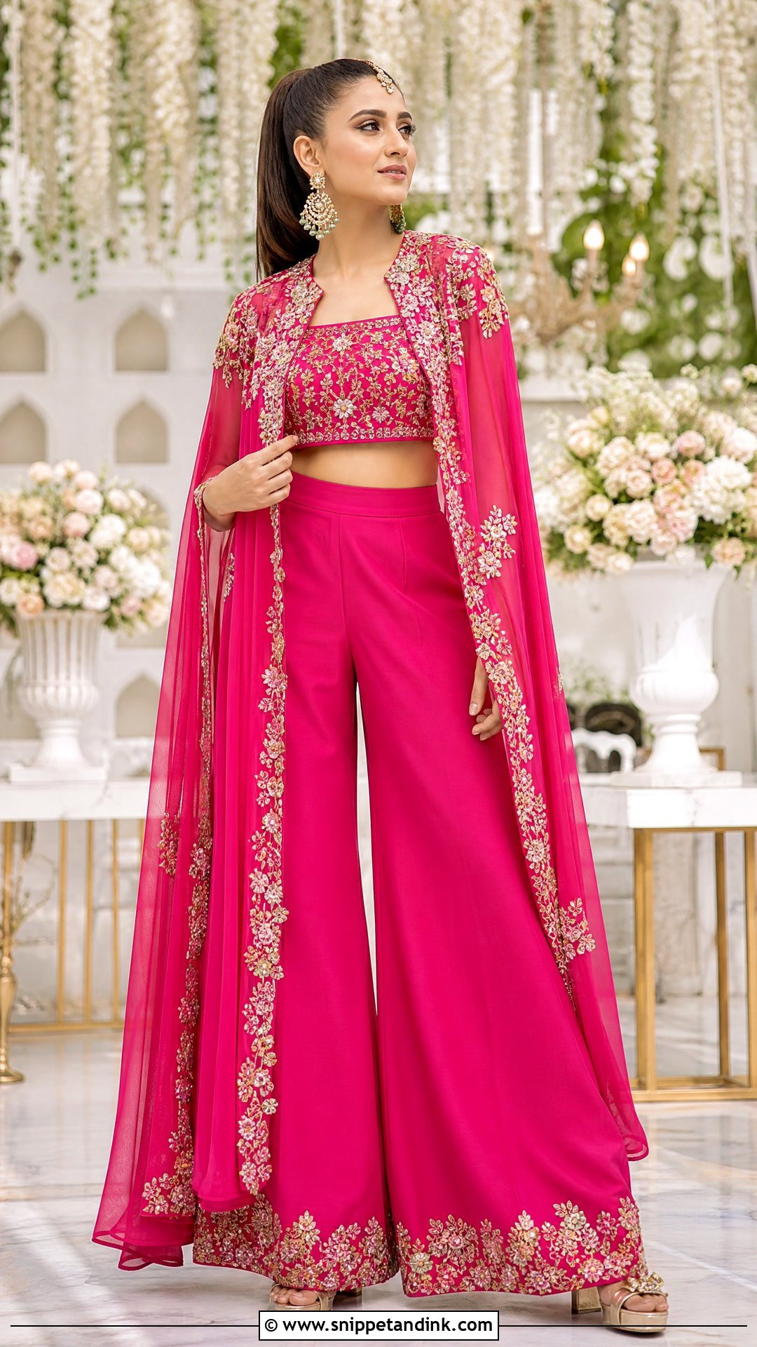 Cape And Palazzo Bridal Mehndi Outfit - Snippet and Ink - 20 Simple Bridal Mehndi Outfit Ideas