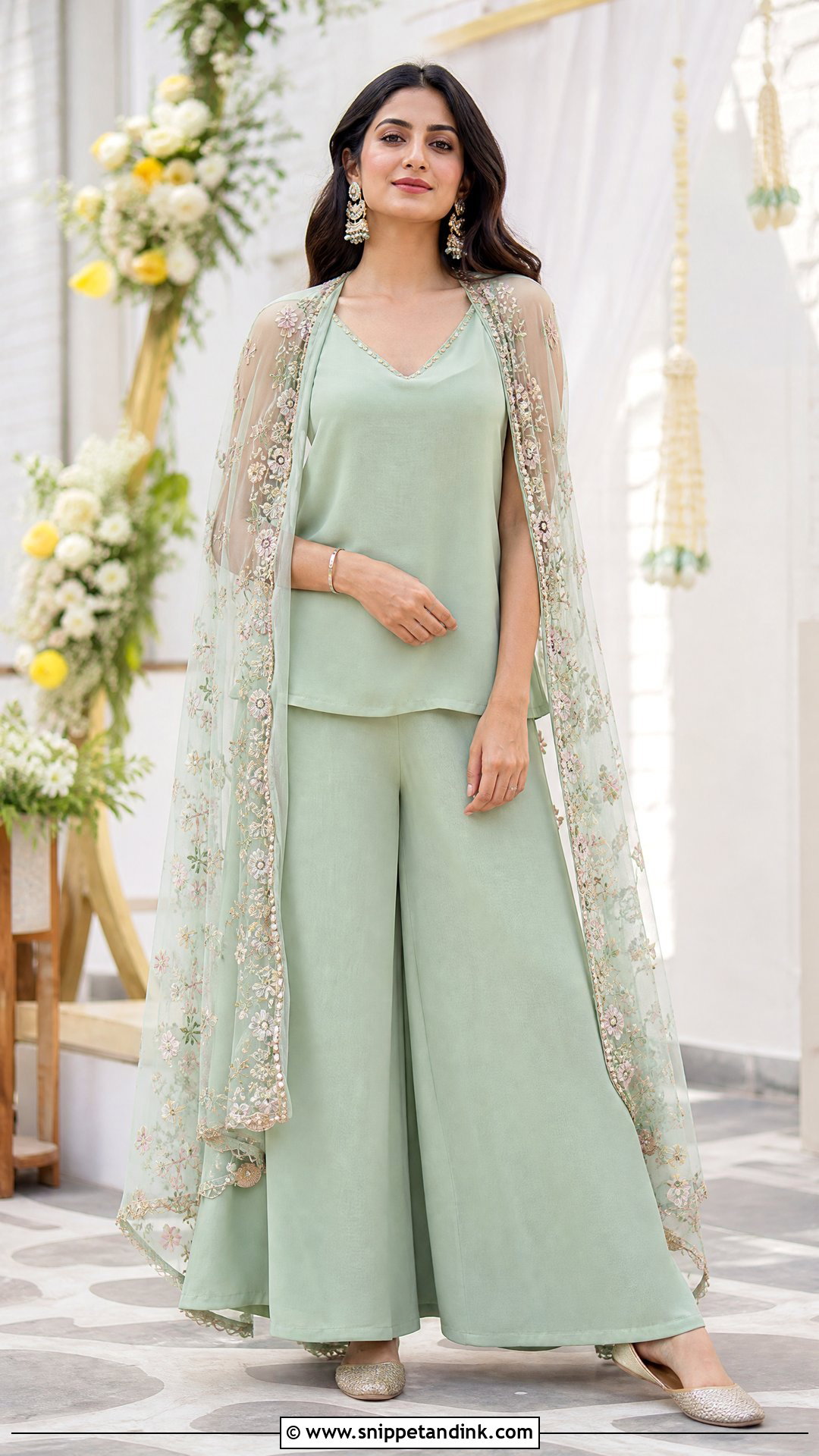 Cape And Palazzo Outfit For Mehendi - Snippet and Ink - 20 Simple Mehendi Outfits