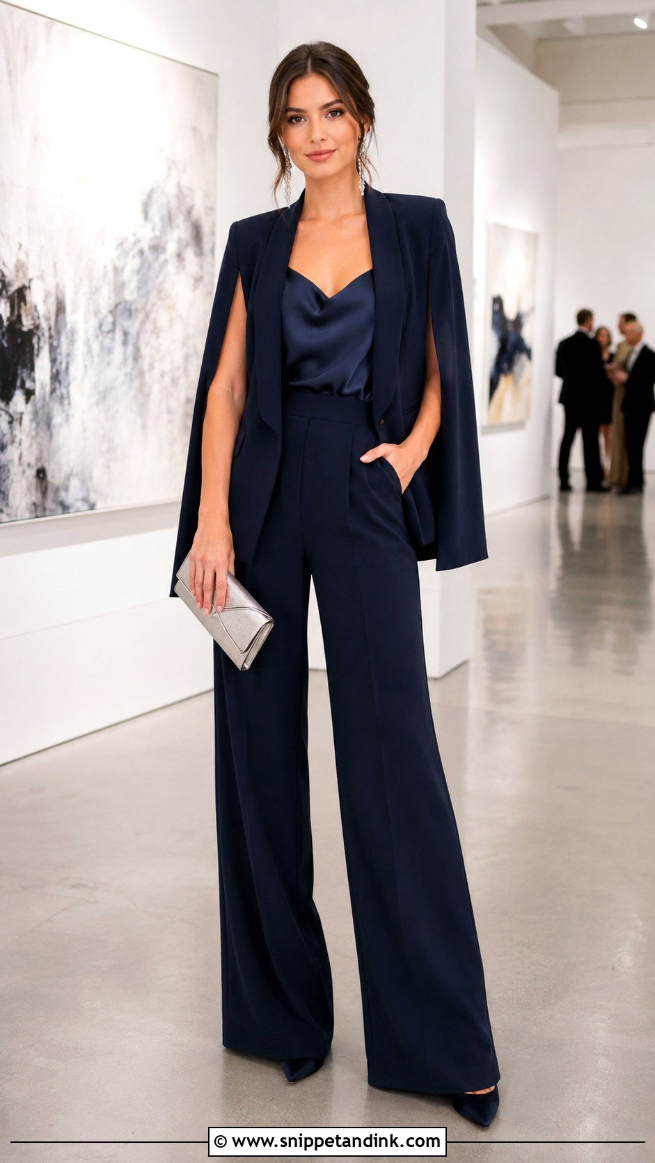 Cape Blazer With Palazzo Pants - Snippet and Ink - 20 Blazer Wedding Outfit Ideas