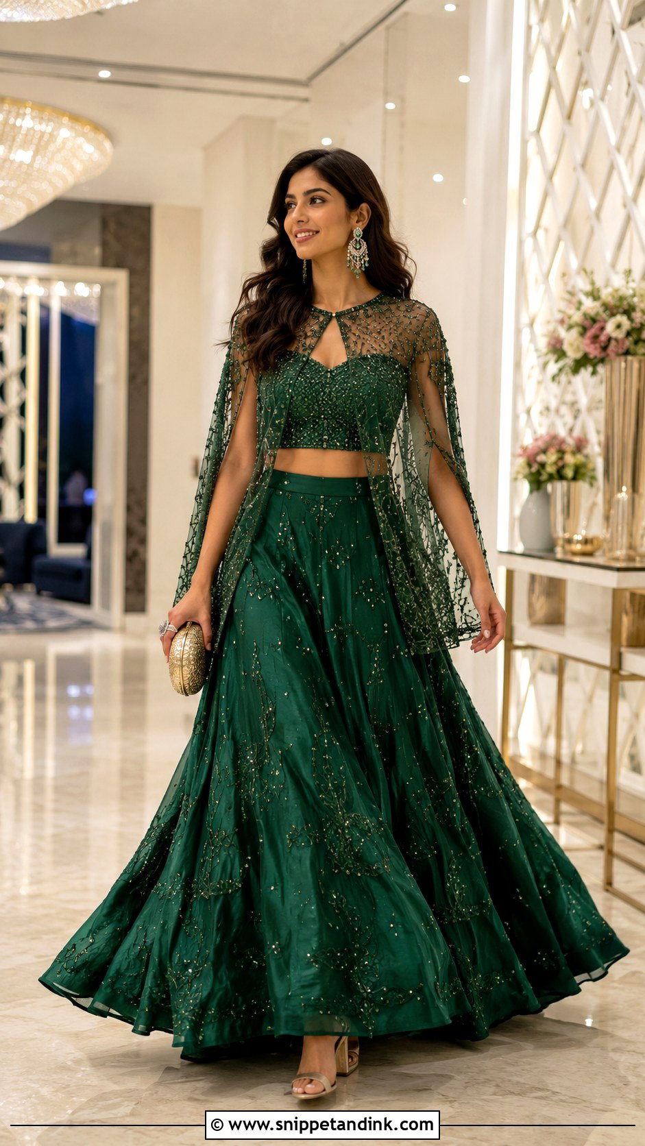 Cape Blouse Lehenga For Sangeet - Snippet and Ink - 20 Indian Pre Wedding Dress Ideas