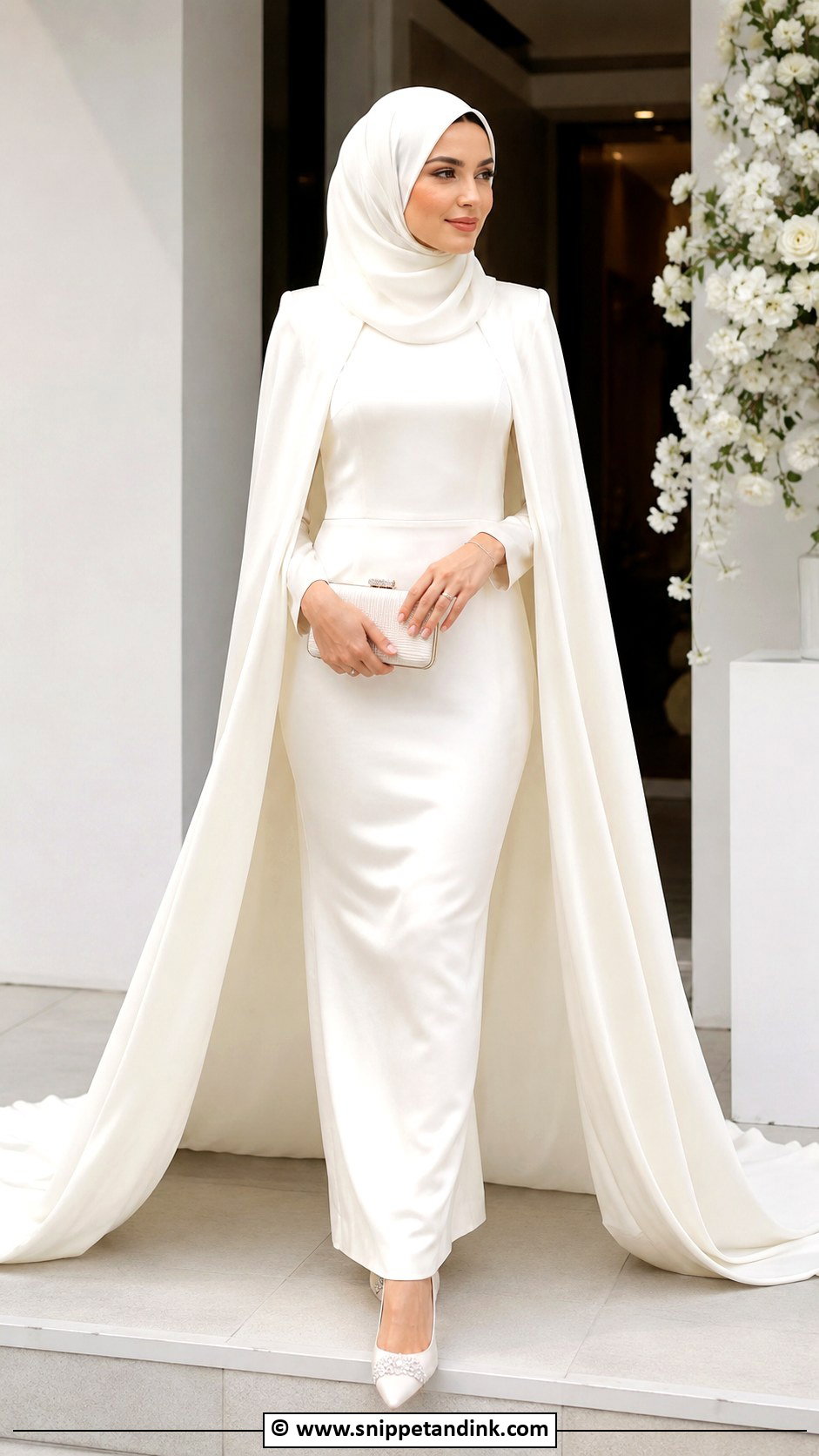 Cape Bridal Hijab With Simple Dress - Snippet and Ink - 30 Bridal Hijab Styles