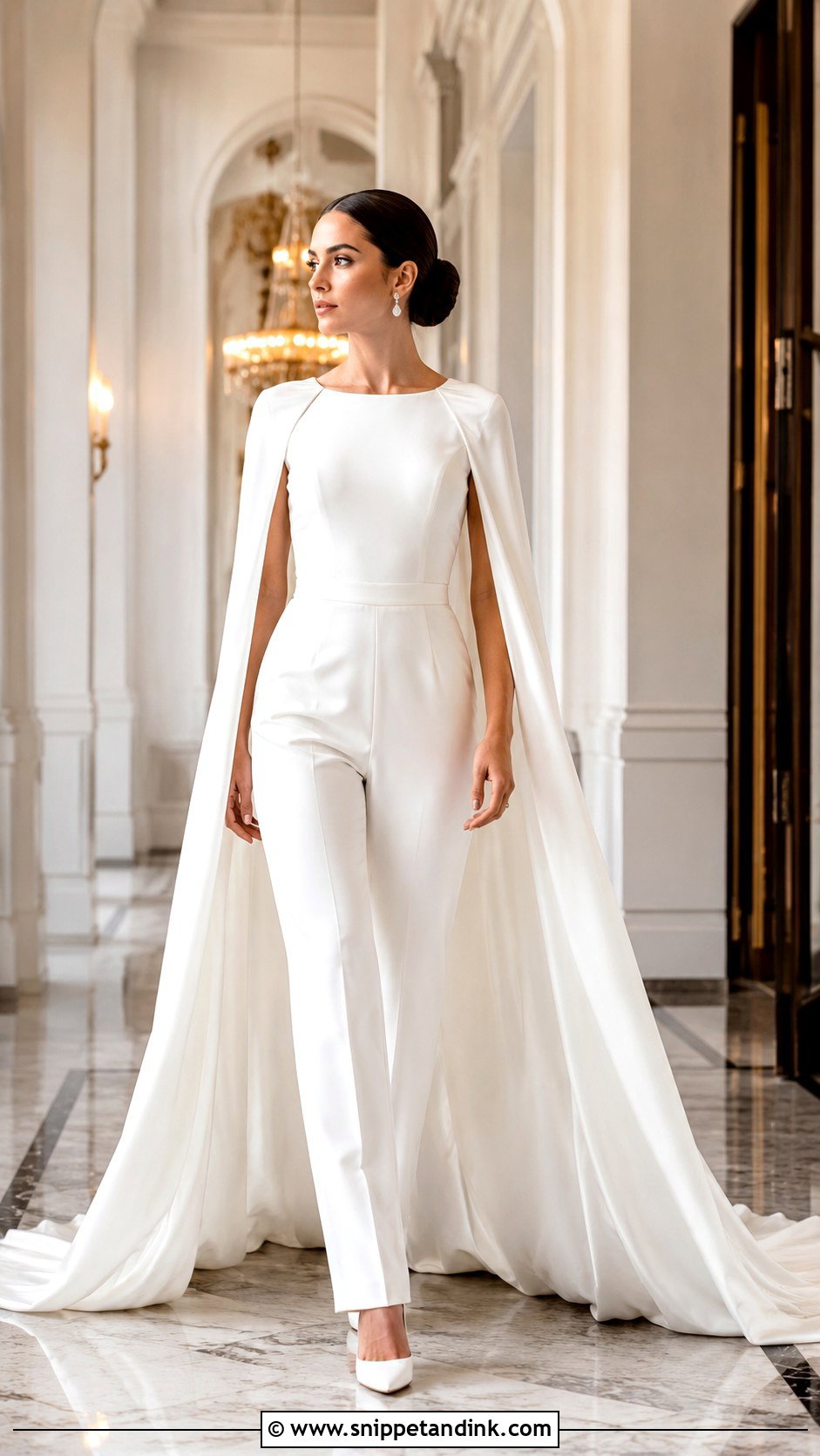 Cape Bridal Jumpsuit With Train - Snippet and Ink - 25 Bridal Jumpsuit with Train Ideas