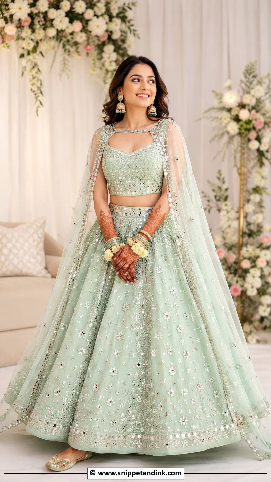 Cape Bridal Mehndi Lehenga - Snippet and Ink - 25 Indian Bridal Mehndi Outfit Ideas