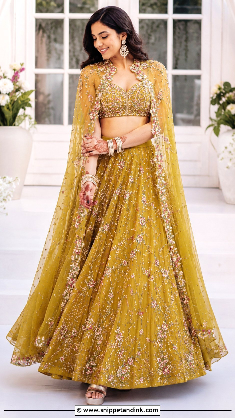 Cape Bridal Mehndi Lehenga - Snippet and Ink - 25 Bridal Mehndi Dresses