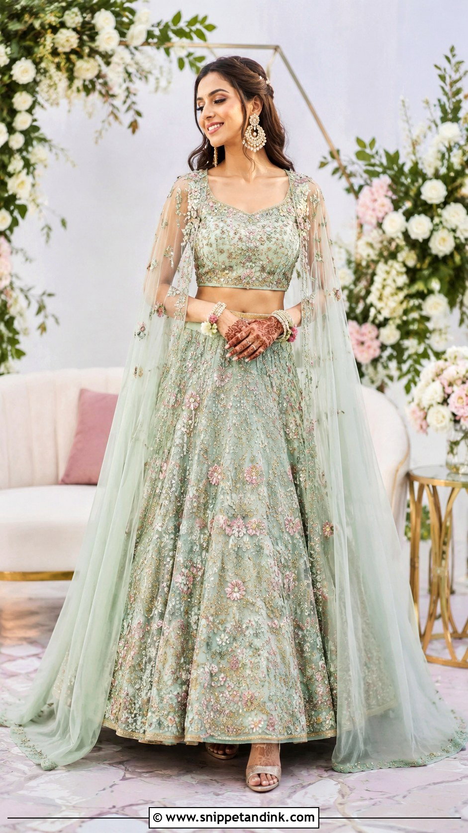 Cape Bridal Mehndi Lehenga - Snippet and Ink - 30 Bridal Mehndi Dresses Ideas
